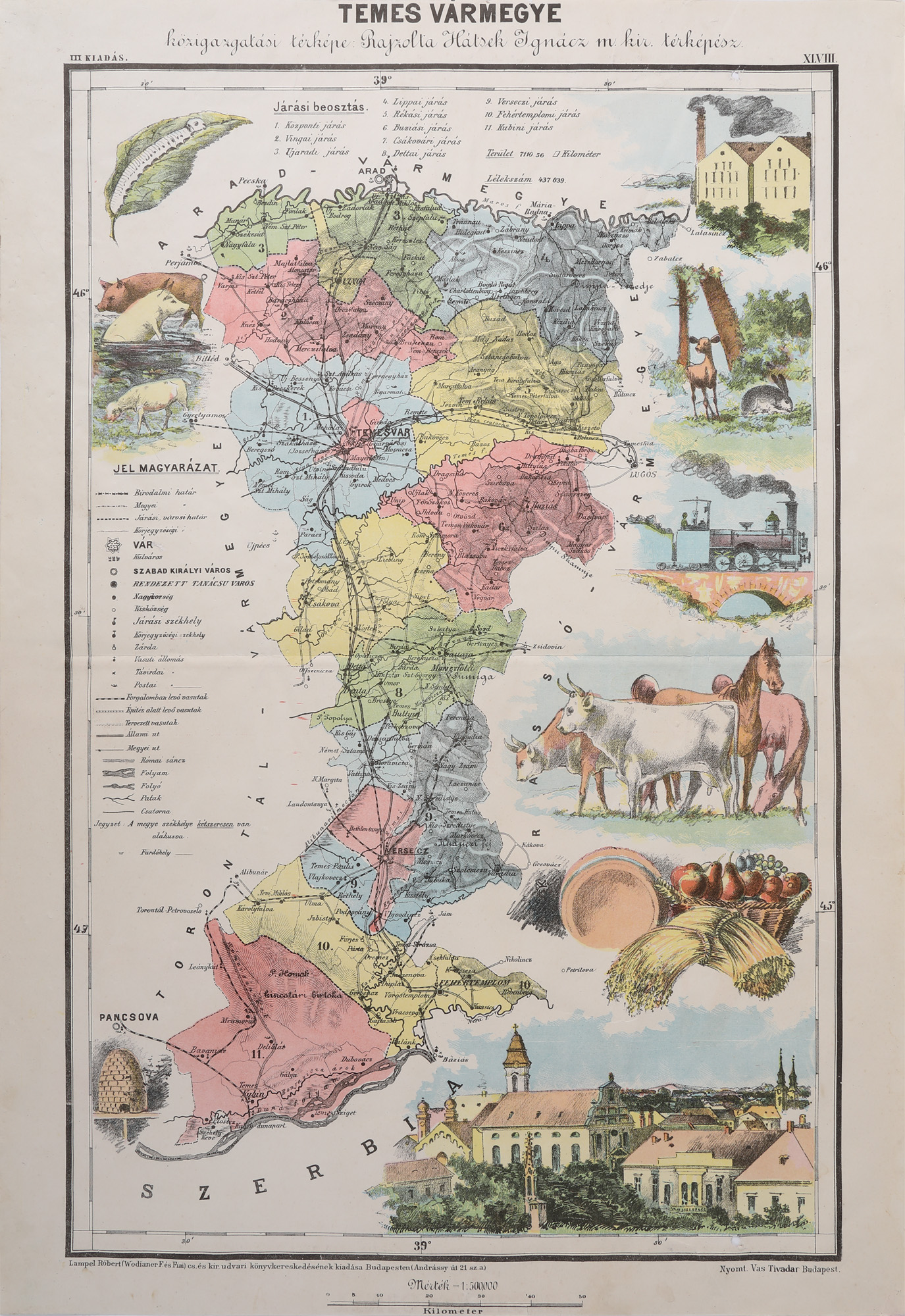 Hartă ”Comitatul Timiș”, Budapesta, 1896