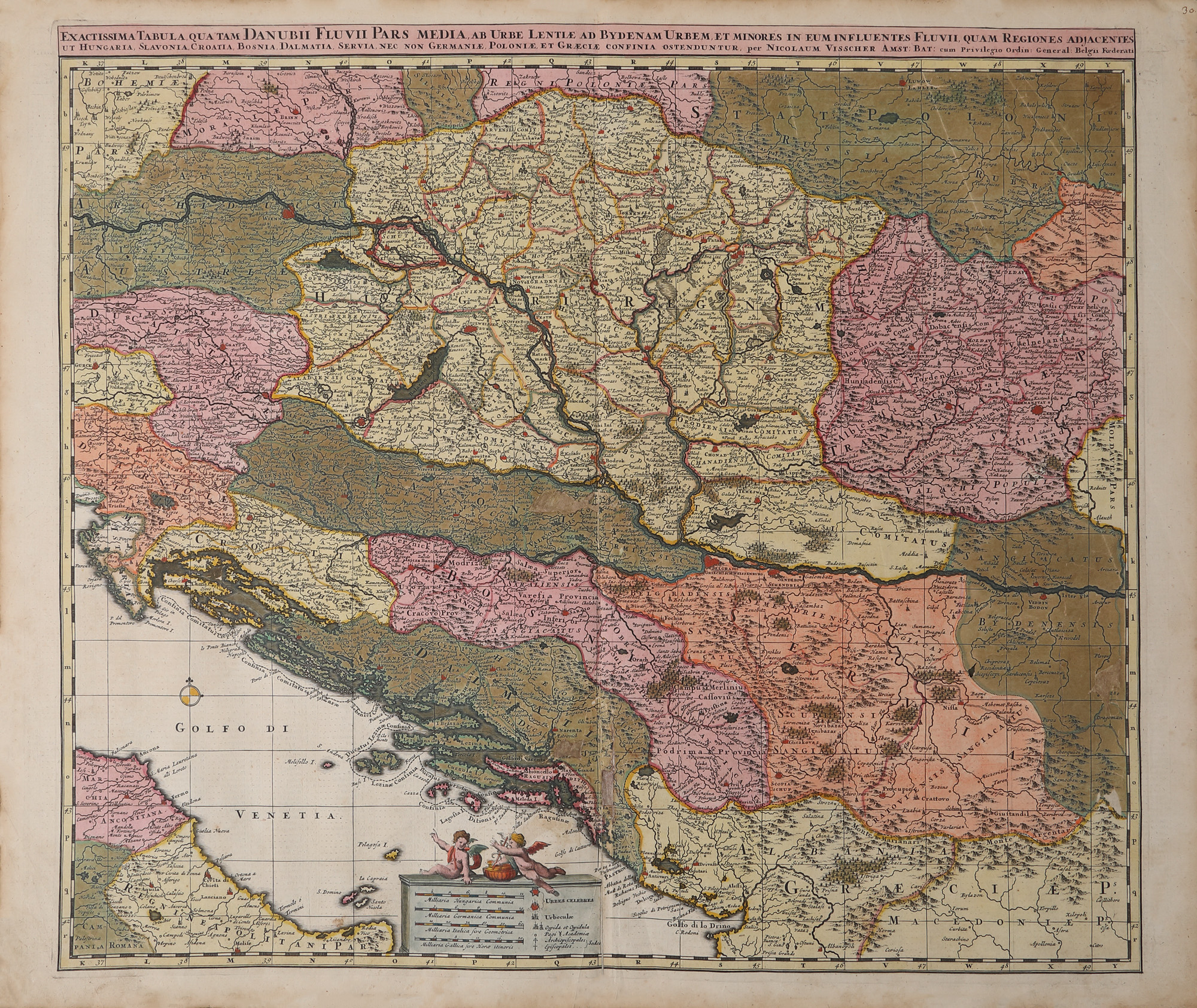 Hartă ”Cursul Dunării în Europa Centrală”, de Nicolaes Visscher, Amsterdam, cca. 1677