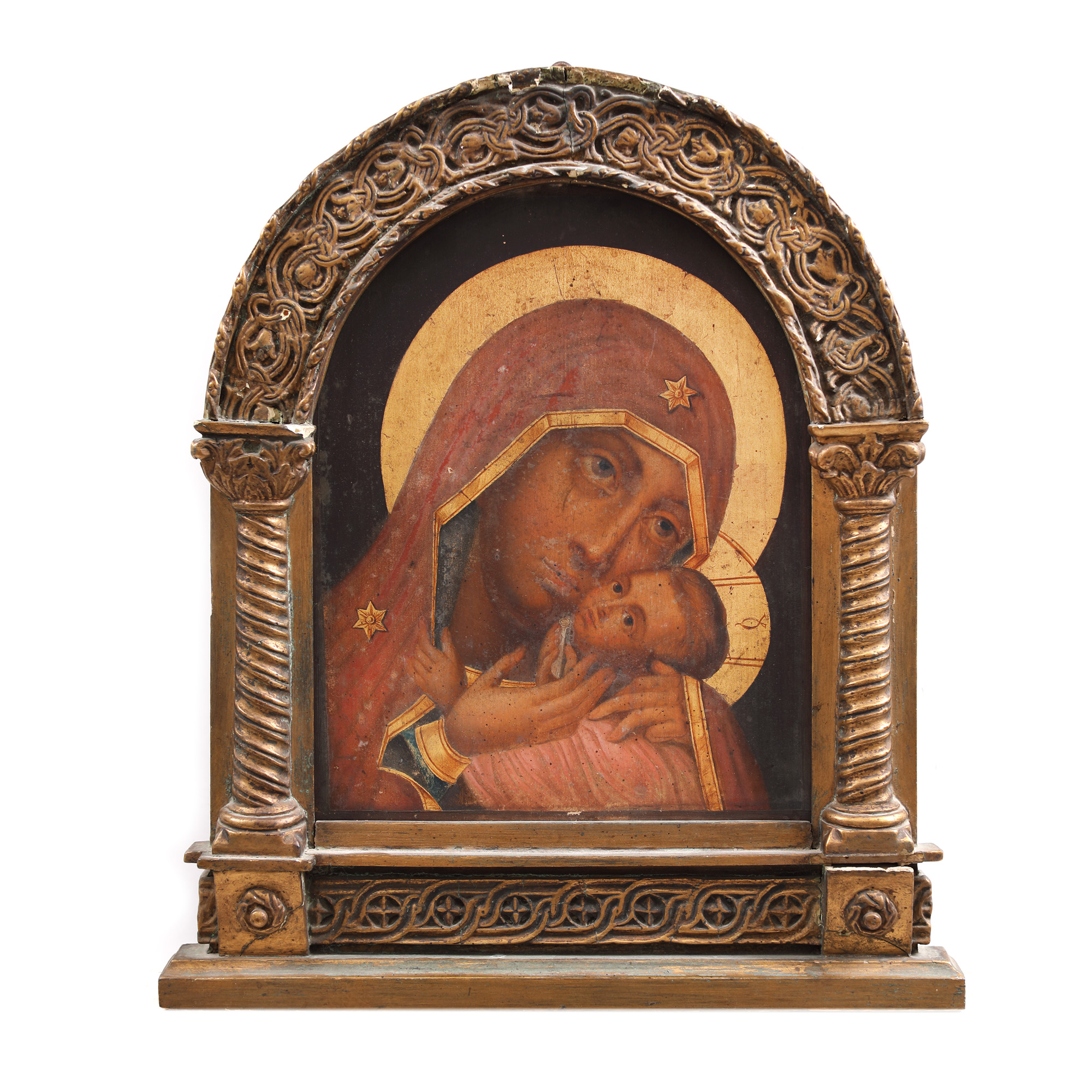 Religious icon on wood, "Mother of God with Baby Jesus (Glikofilusa)", Romanian school, beginning of the 20th century