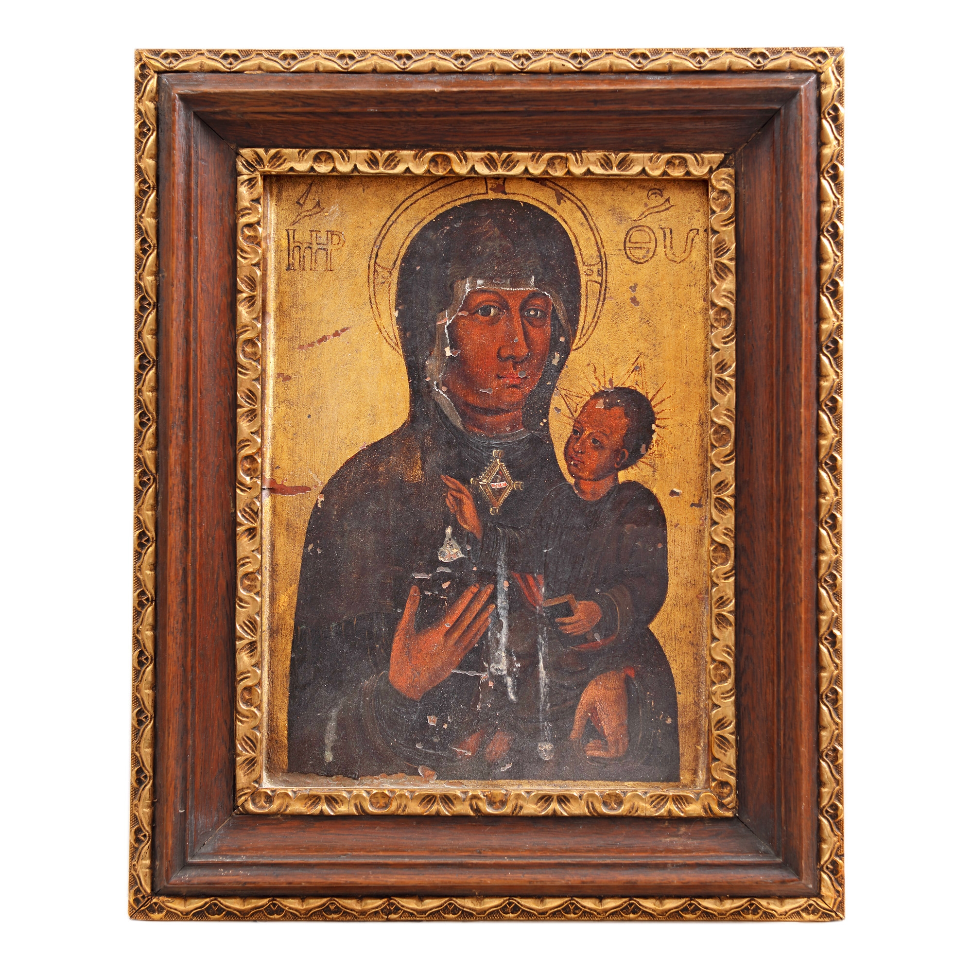 Religious icon on copper sheet, "Mother of God with Baby Jesus (Black Madonna - Protector of Poland)", Catholic-influence school, second half of the 19th century