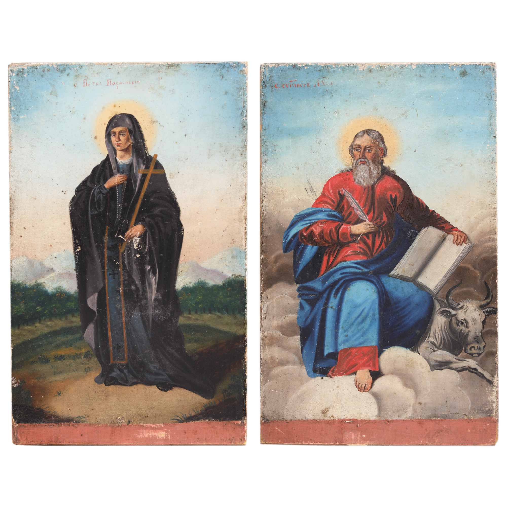 Double commemorative icon, "Saint Apostle and Evangelist Luke" and "Saint Paraskeva", Romanian school, mid-19th century