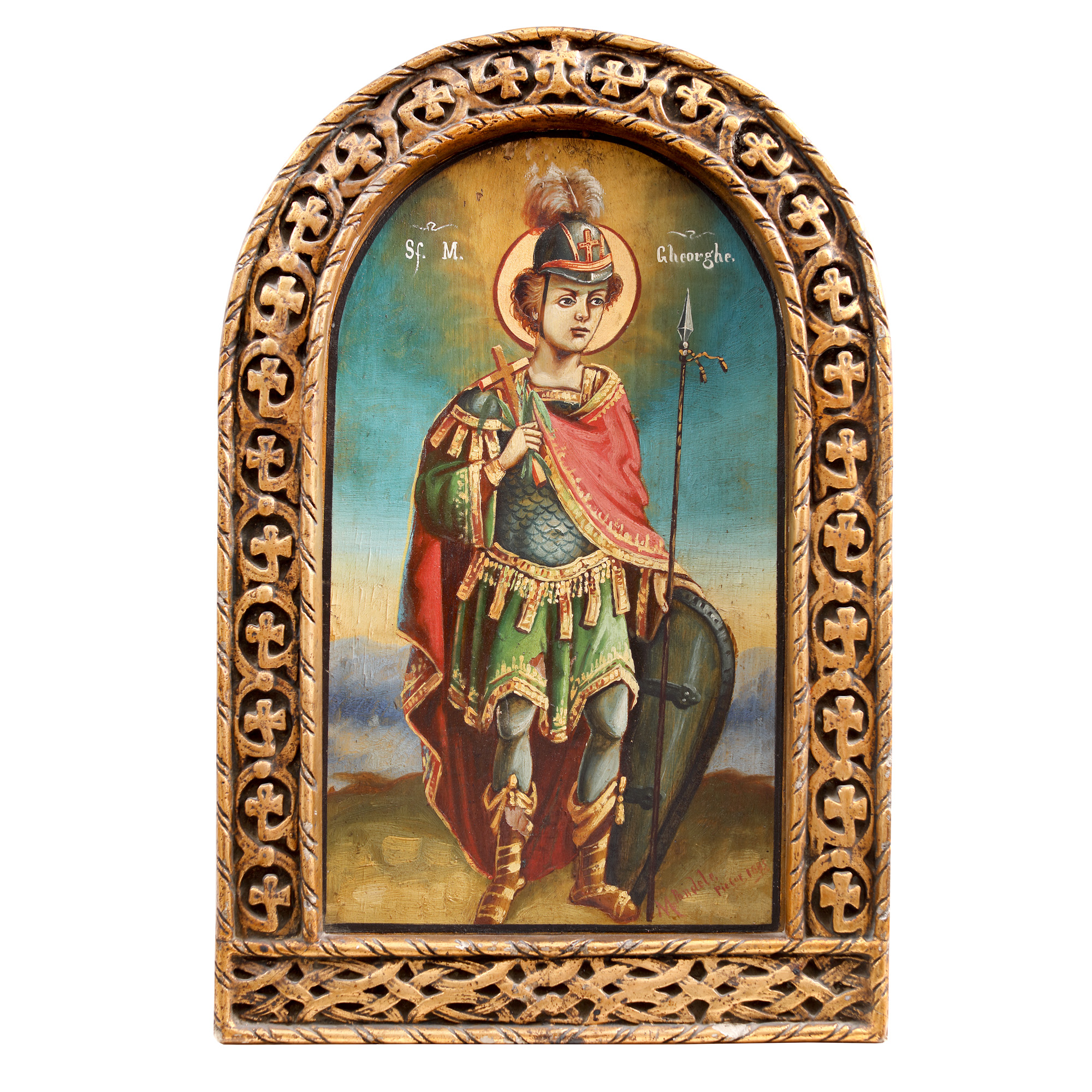Icoană pe lemn, ”Sfântul Gheorghe”, pictor M. Pandele, 1893