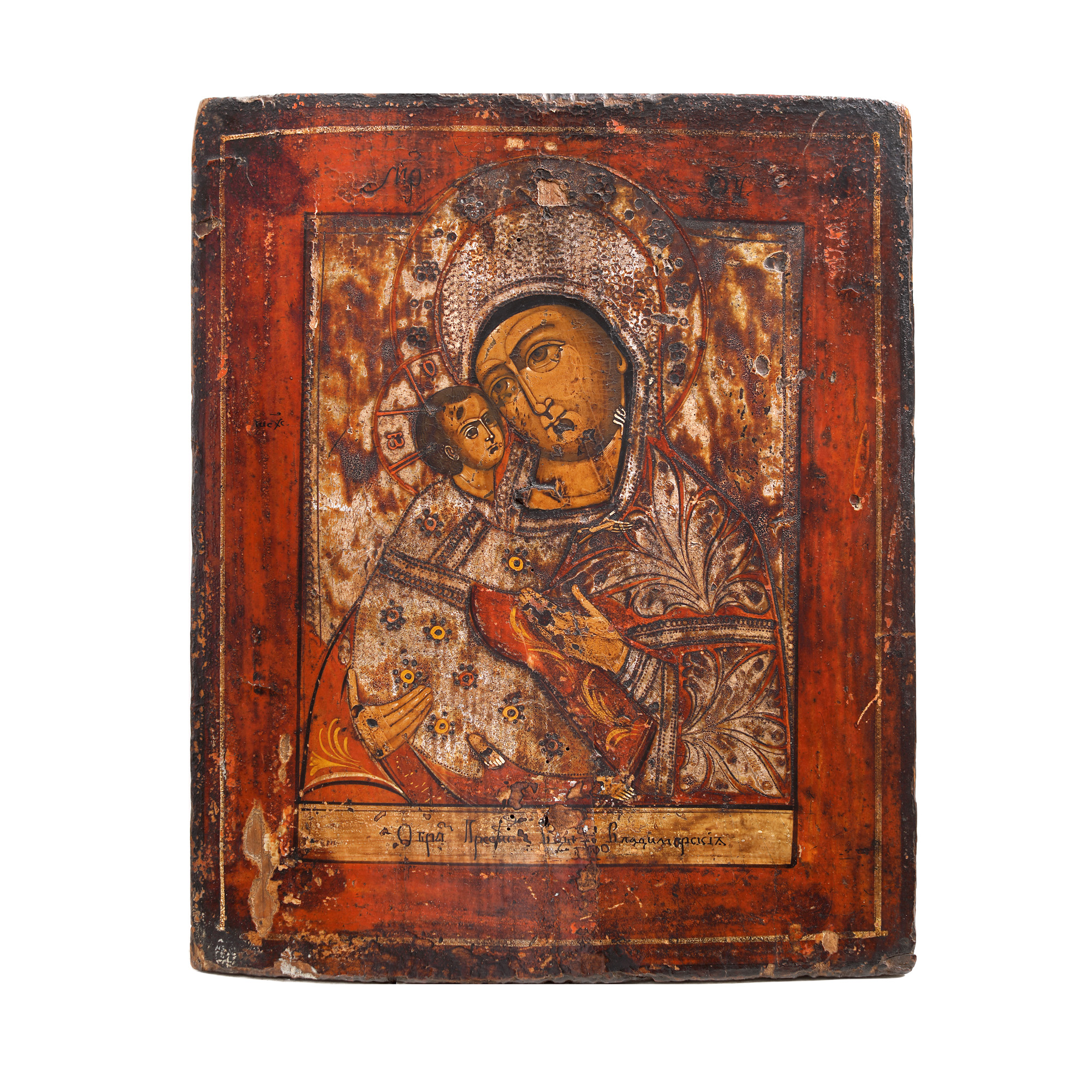 Religious icon on wood, "Mother of God with Baby Jesus (Glikofilusa)", Russian school, approx. 1800