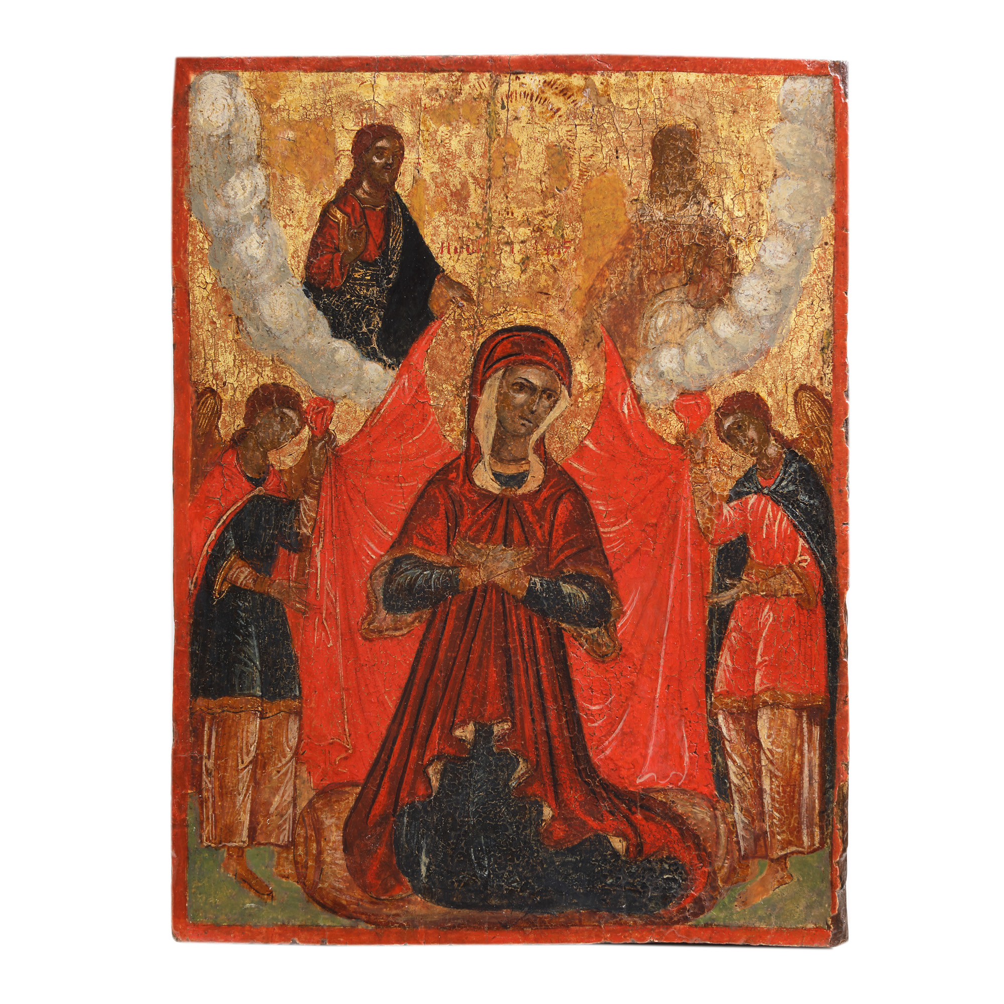 Religious icon on wood, "The Coronation of the Blessed Virgin Mary", Greek school, the end of the 18th century