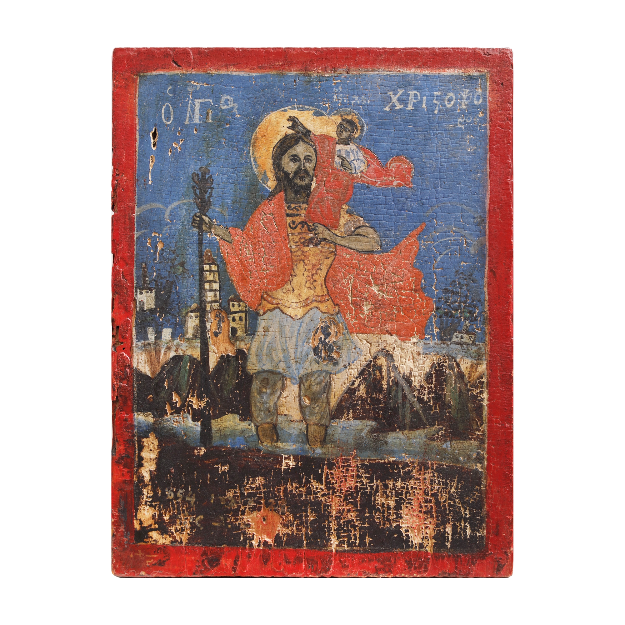 Religious icon on wood, "Holy Martyr Christophor", Greek school, 19th century, rare piece