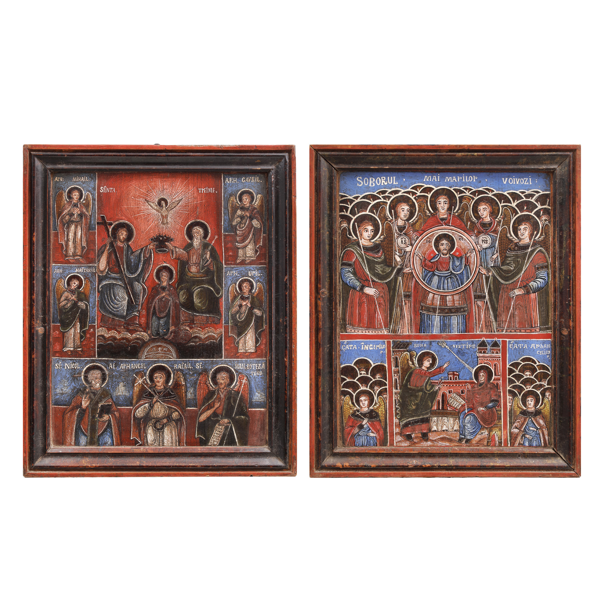 Two icons, "The Holy Trinity" and "The Synaxis of the Holy Archangels", Romanian school, mid-19th century