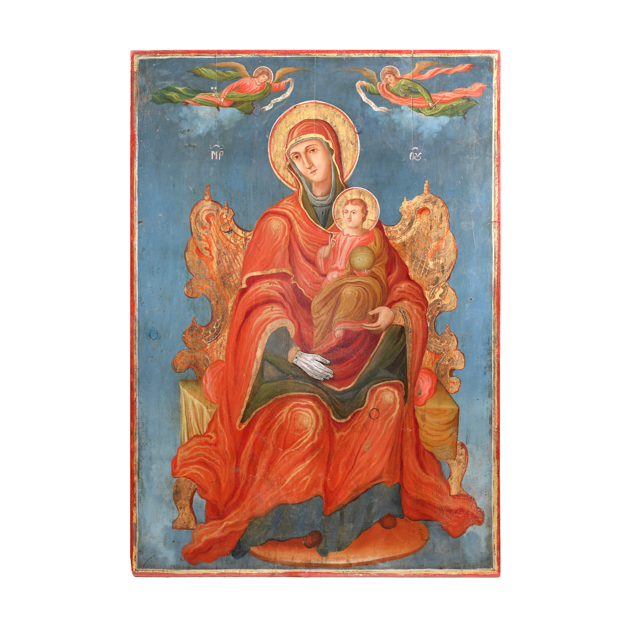 Imperial icon on wood, "Mother of God with Baby Jesus, on a throne", Romanian school, the first half of the 19th century