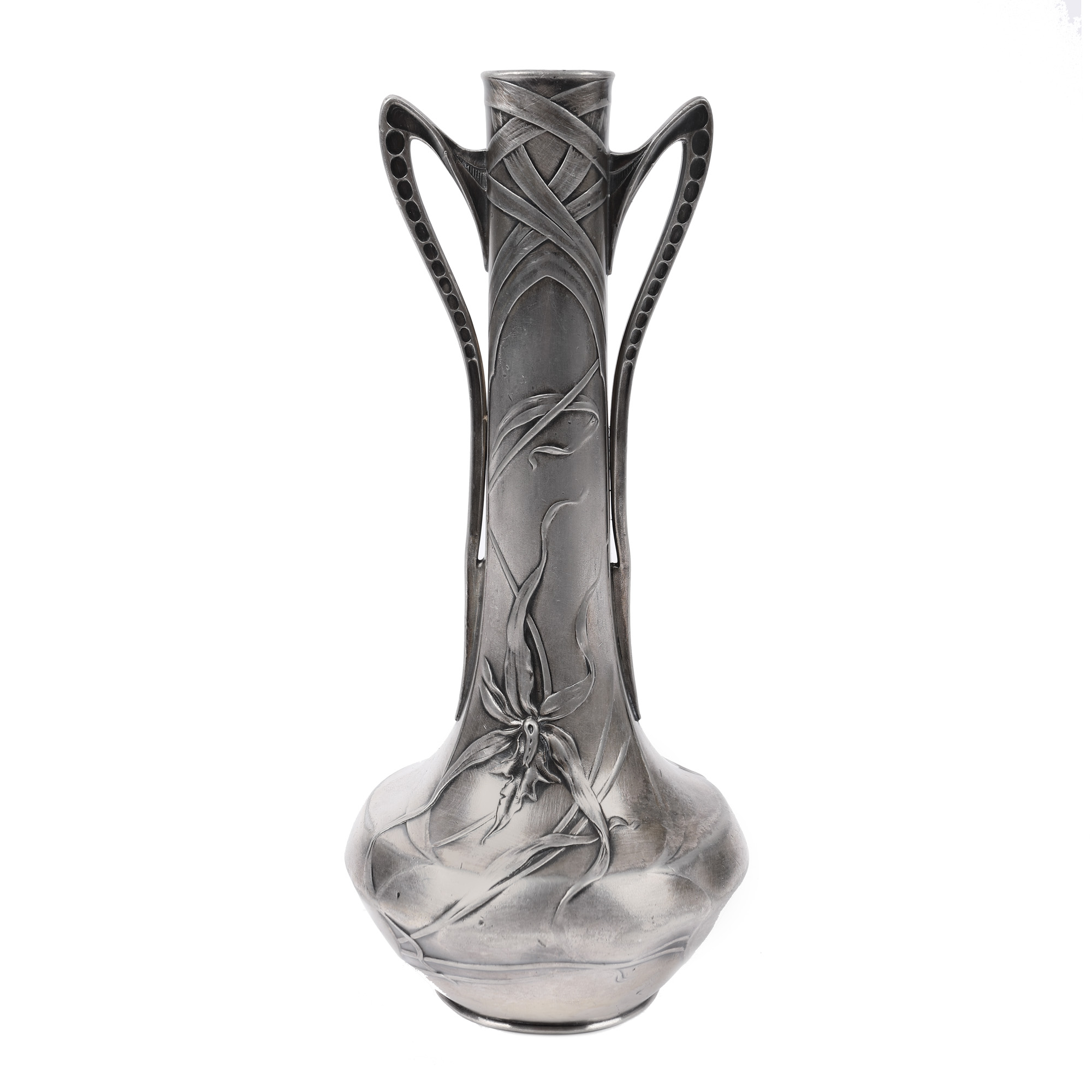 Vas soliflor Norblin & Co. în stil Art Nouveau, decorat cu flori de iris, cca. 1908-1914
