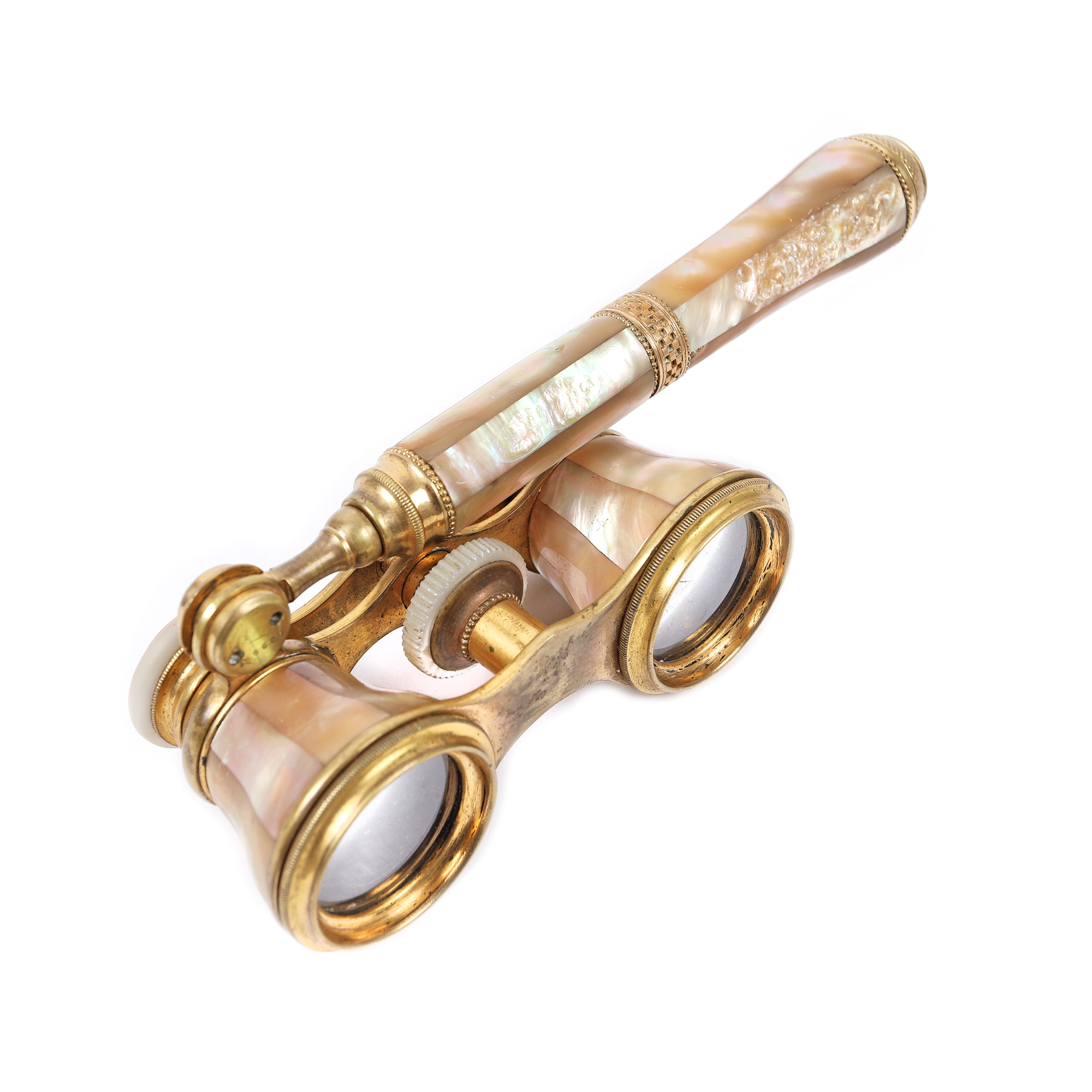 Ladies binoculars for theatre, decorated with nacre, with Kecskeméti Sándor trademark, late 19th century-early 20th century