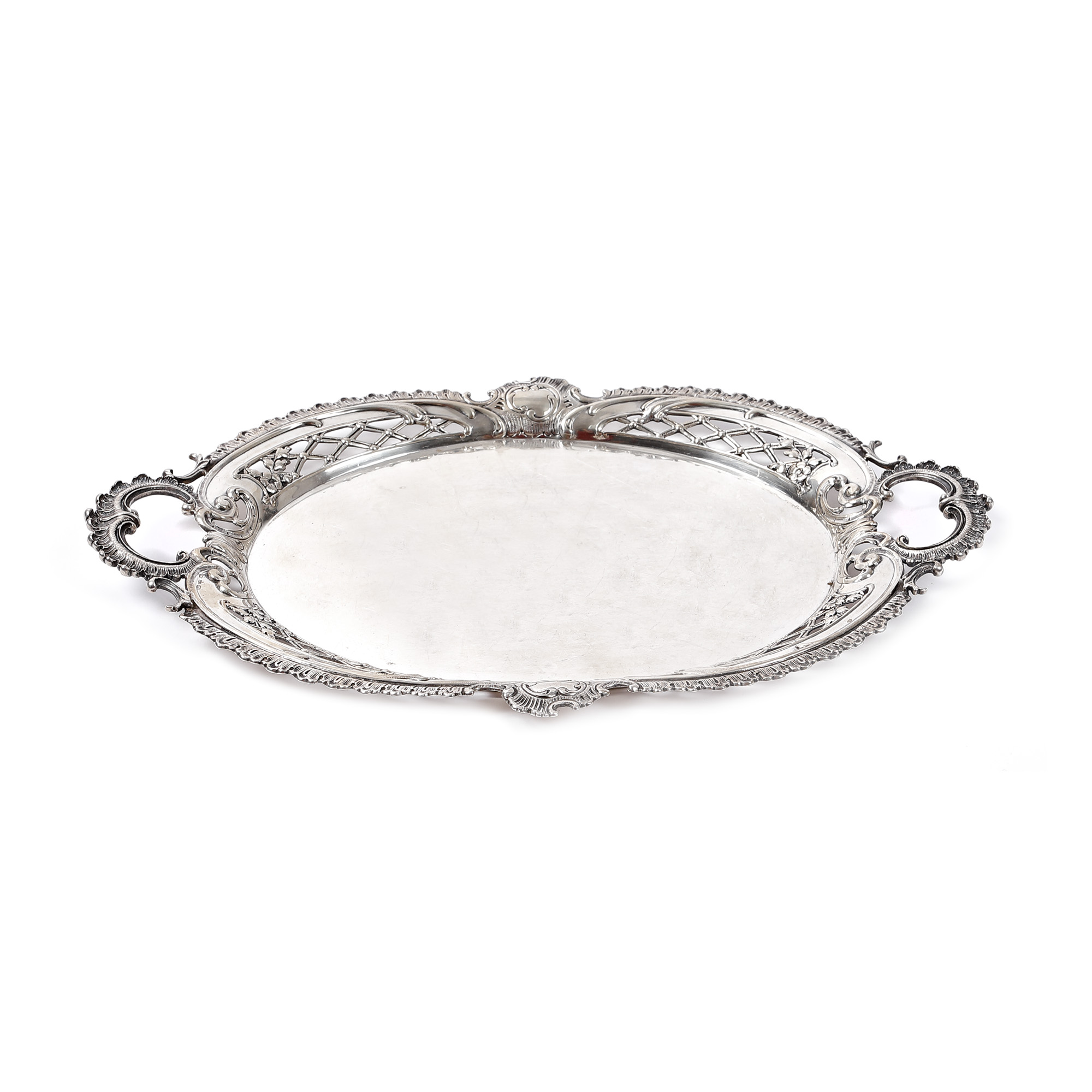 Silver Neo-Rococo tray decorated with stylized vegetal stalks and flowers, Hugo Böhm workshop, approx. 1890