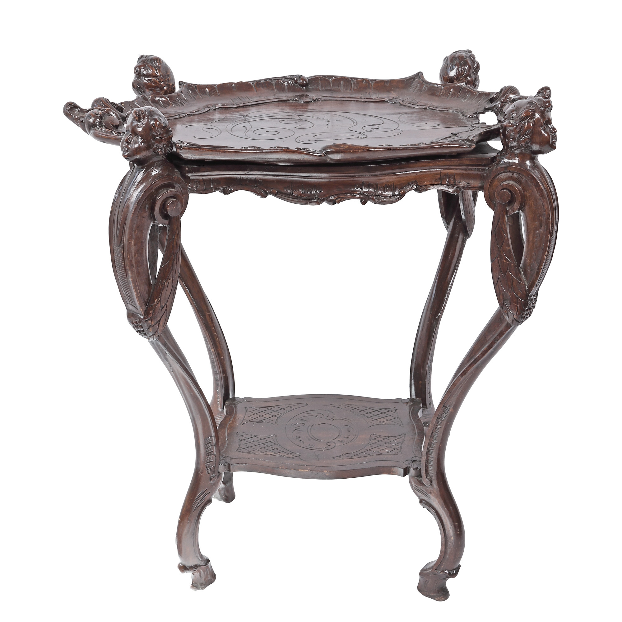 Baroque Revival serving table with removable tray, decorated with putti heads, second half of the 19th century