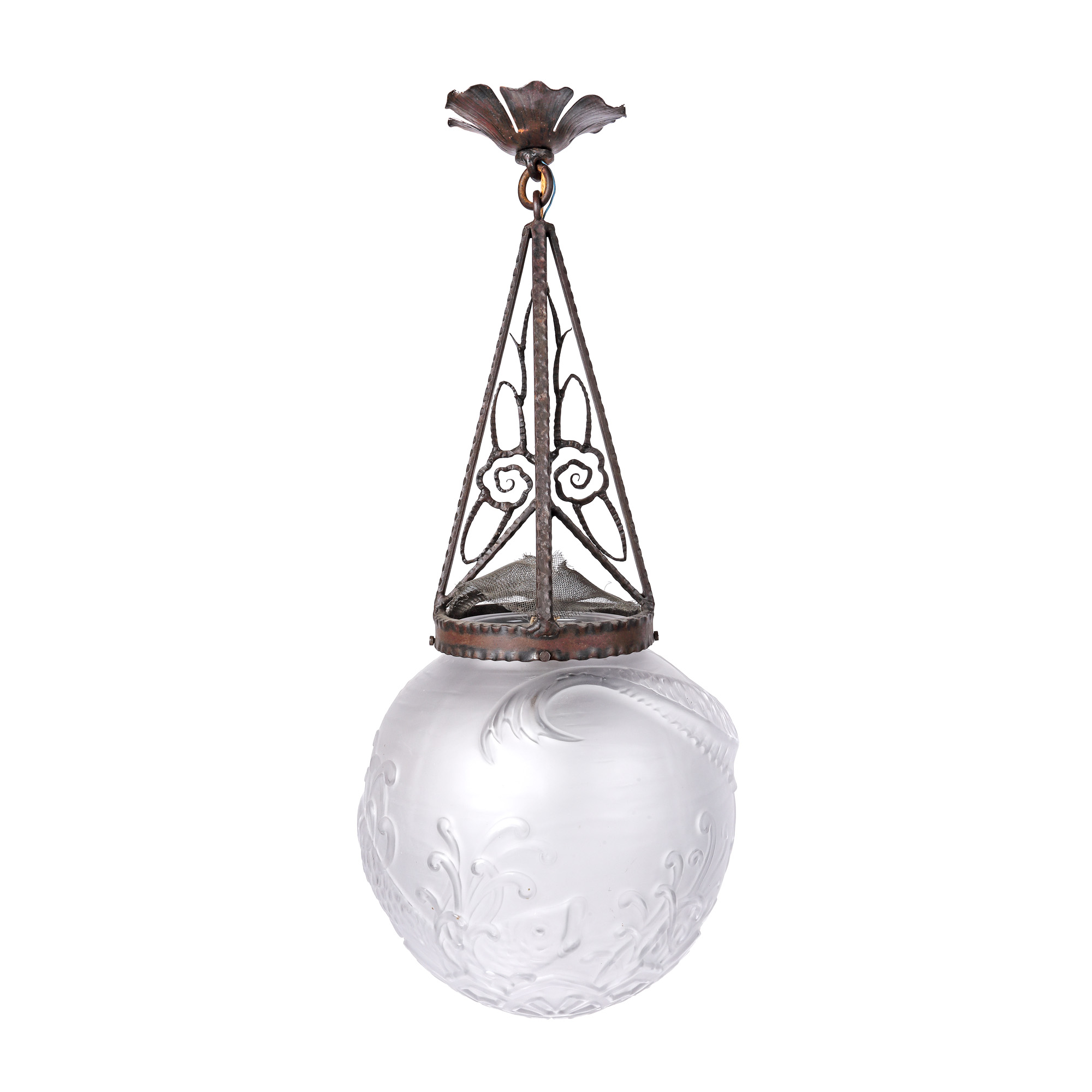 Lampadar Pierre D'Avesn, stil Art Deco, decorat cu scenă asiatică (crapi pe fundul lacului), cca. 1930