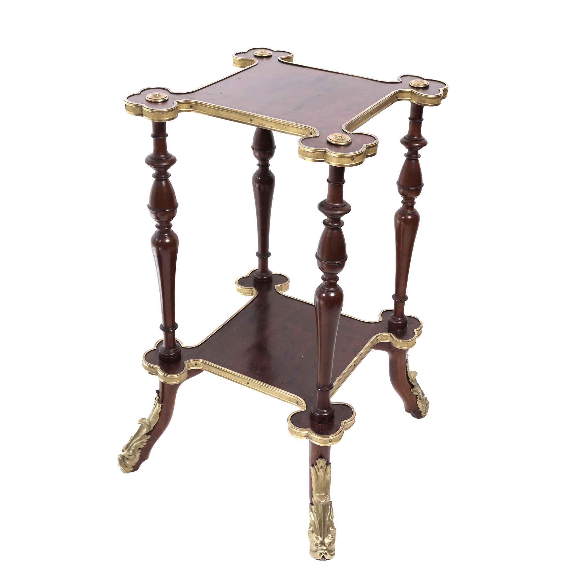 Masă-piedestal în stil Neo-Rococo, din lemn de acaju, cu colțuri trilobate, decorat cu bronz aurit, sfârșitul sec. XIX