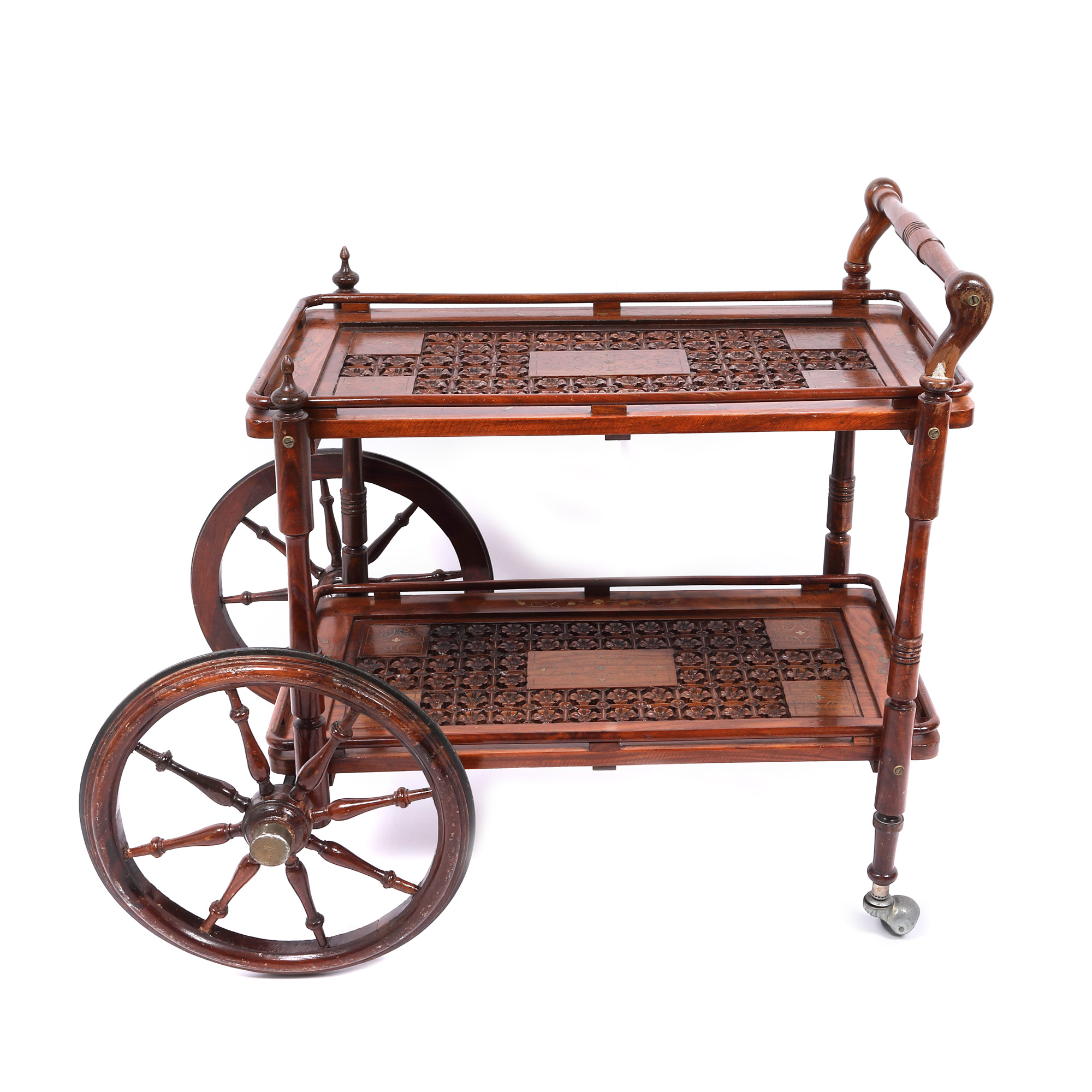 Mobile rosewood bar with carved floral decoration