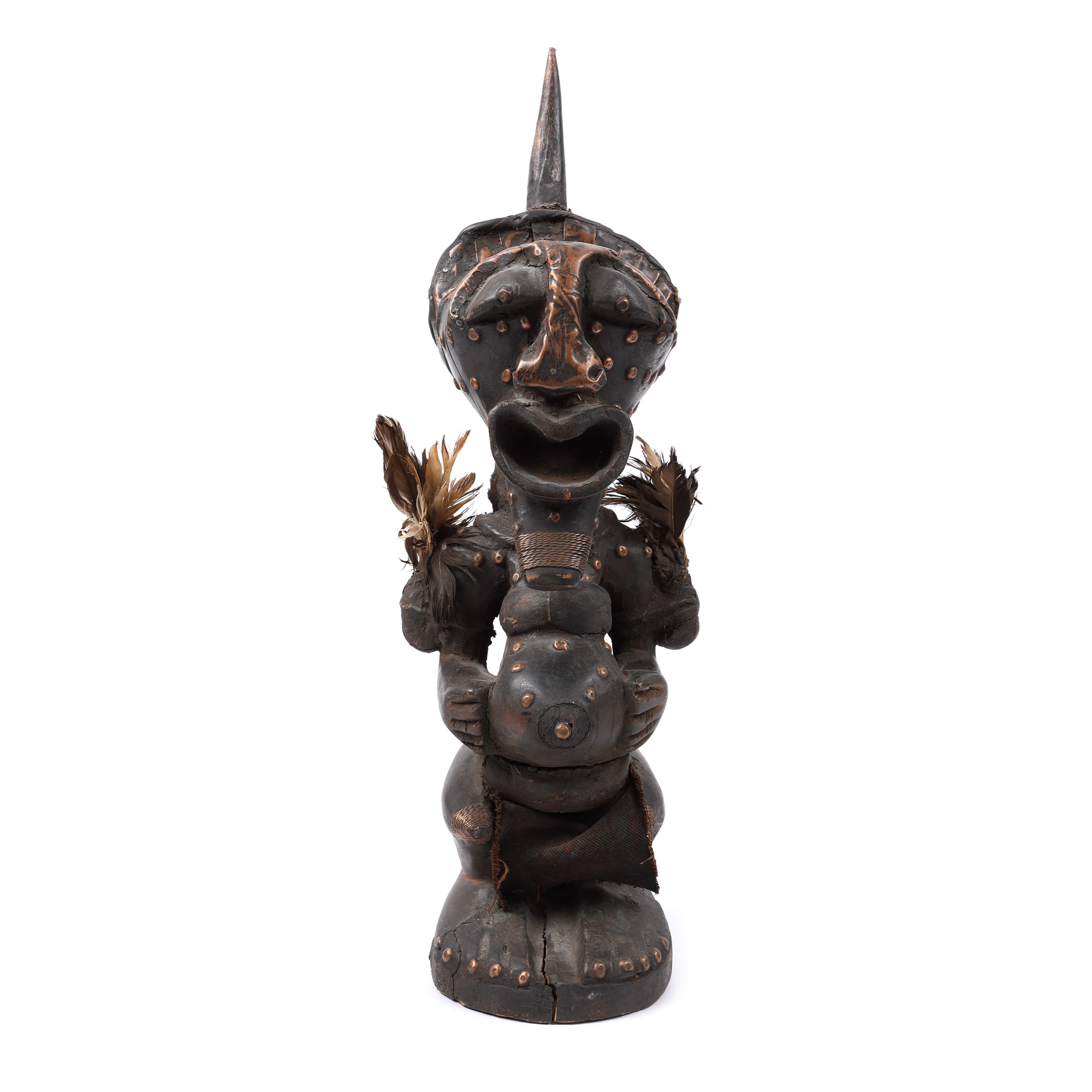 African Songye statuette, wood and copper, representing a local deity (Nkisi), Congo, first half of the 20th century
