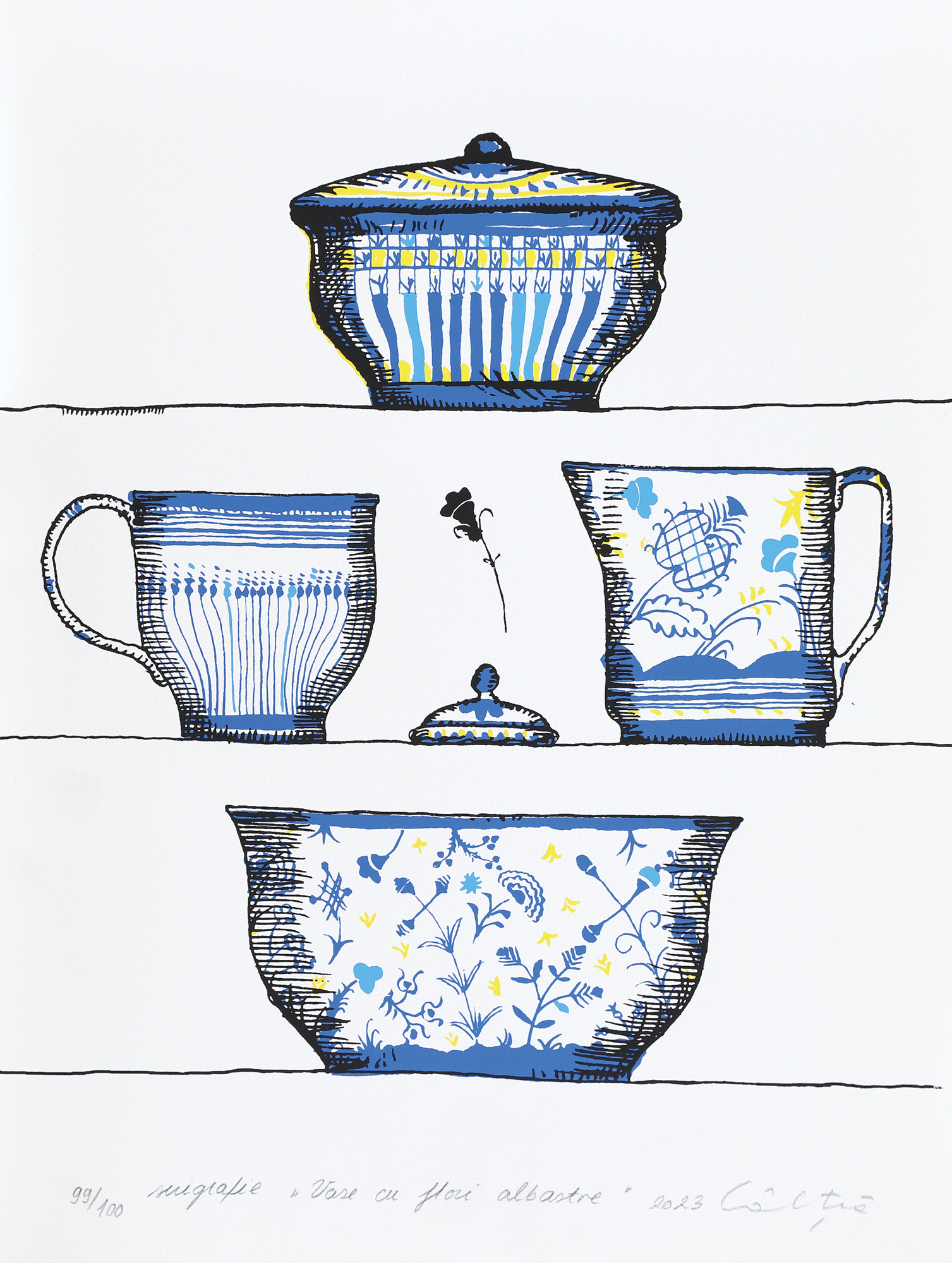 Vase in blue Flowers