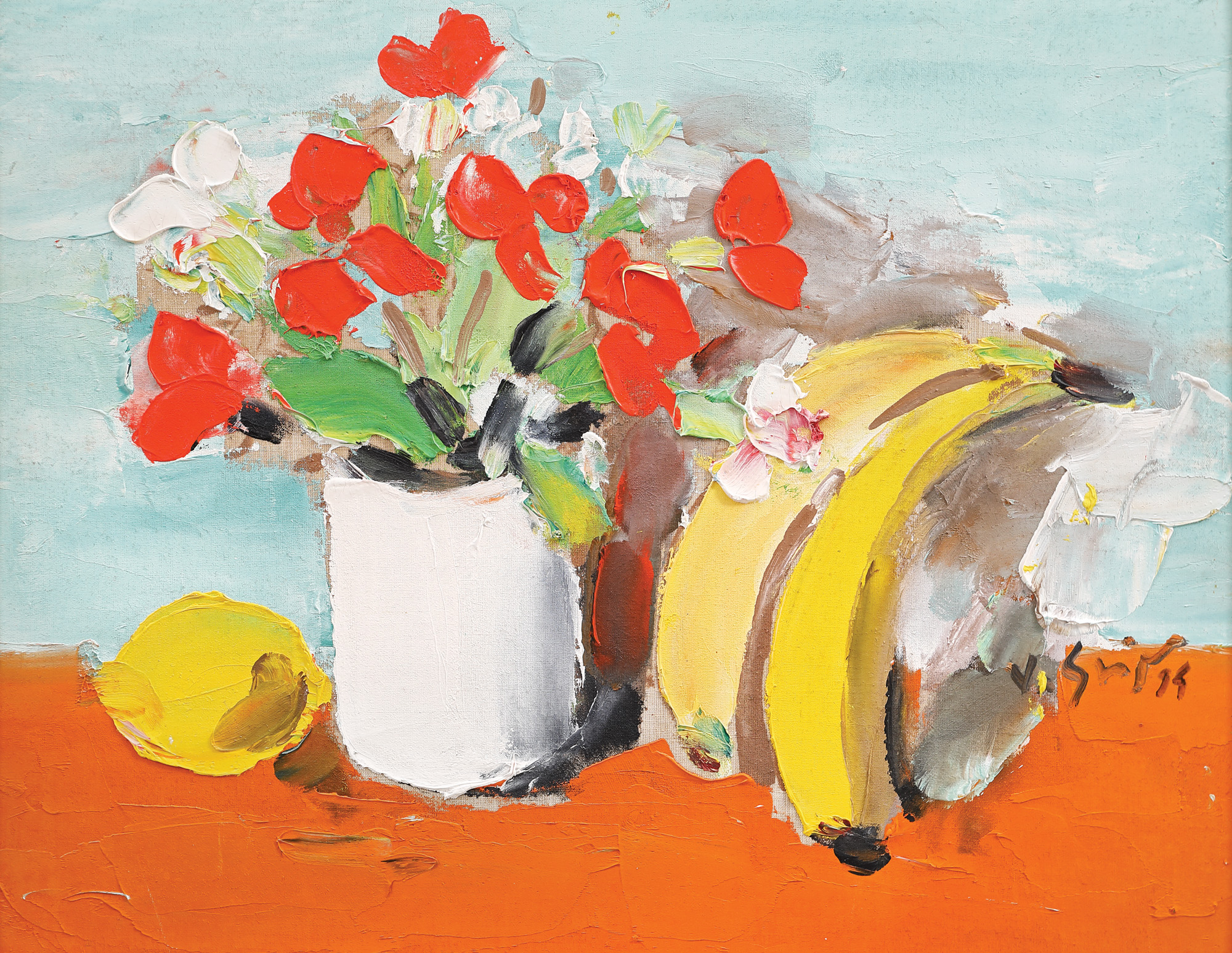 Still Life with Cyclamens and Bananas