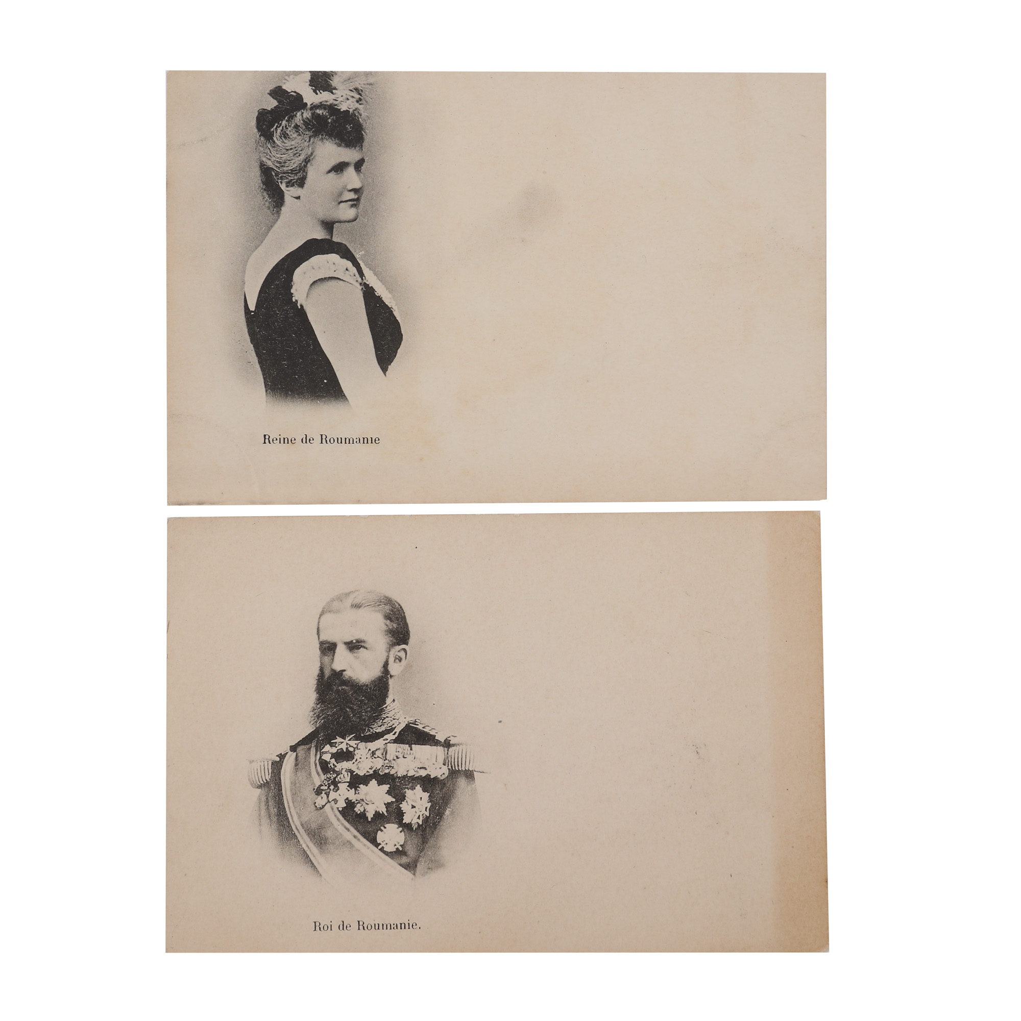 Two postcards, featuring King Charles I and Queen Elizabeth, circa 1900