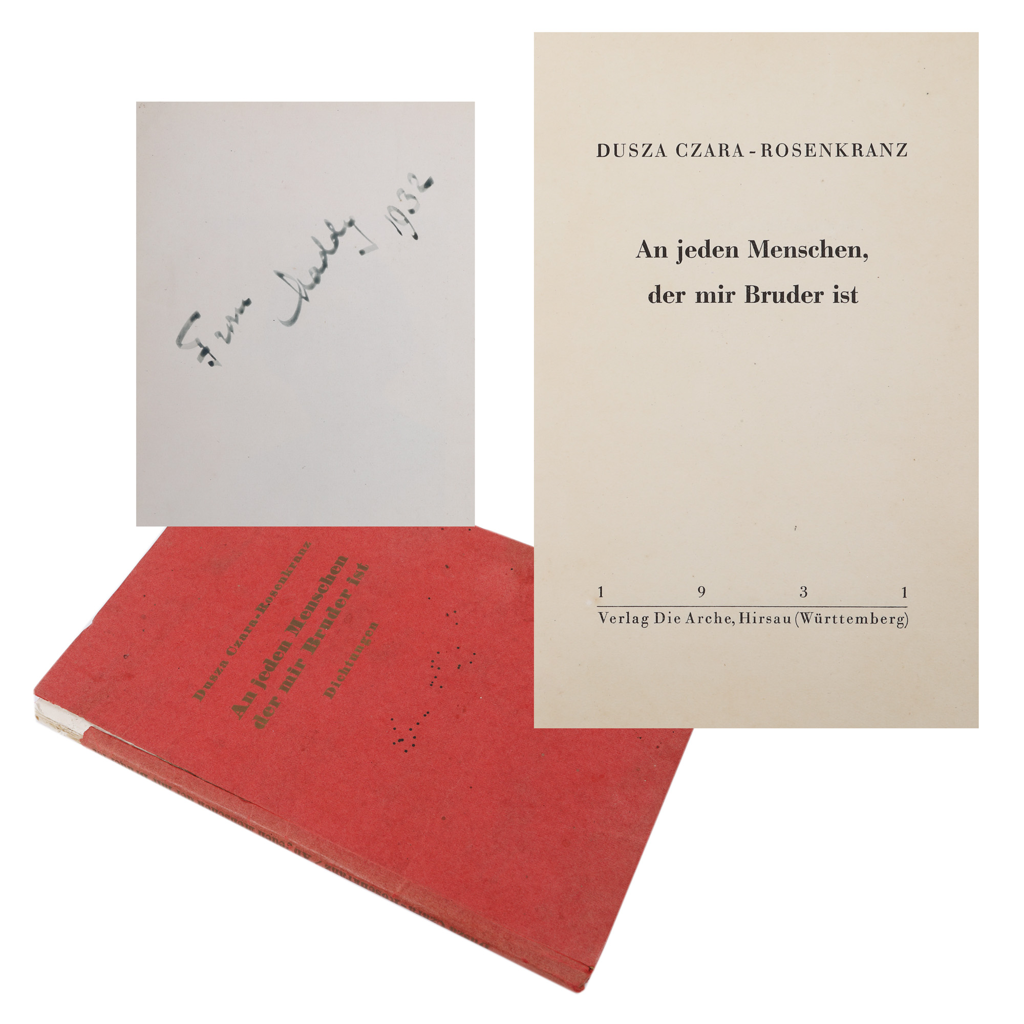 ”Către fiecare om, care mi-e frate”, de Dusza Czara-Rosenkranz, Hirsau, 1931, conține mențiunea olografă în limba engleză a Reginei Maria ”de la Maddy 1932”