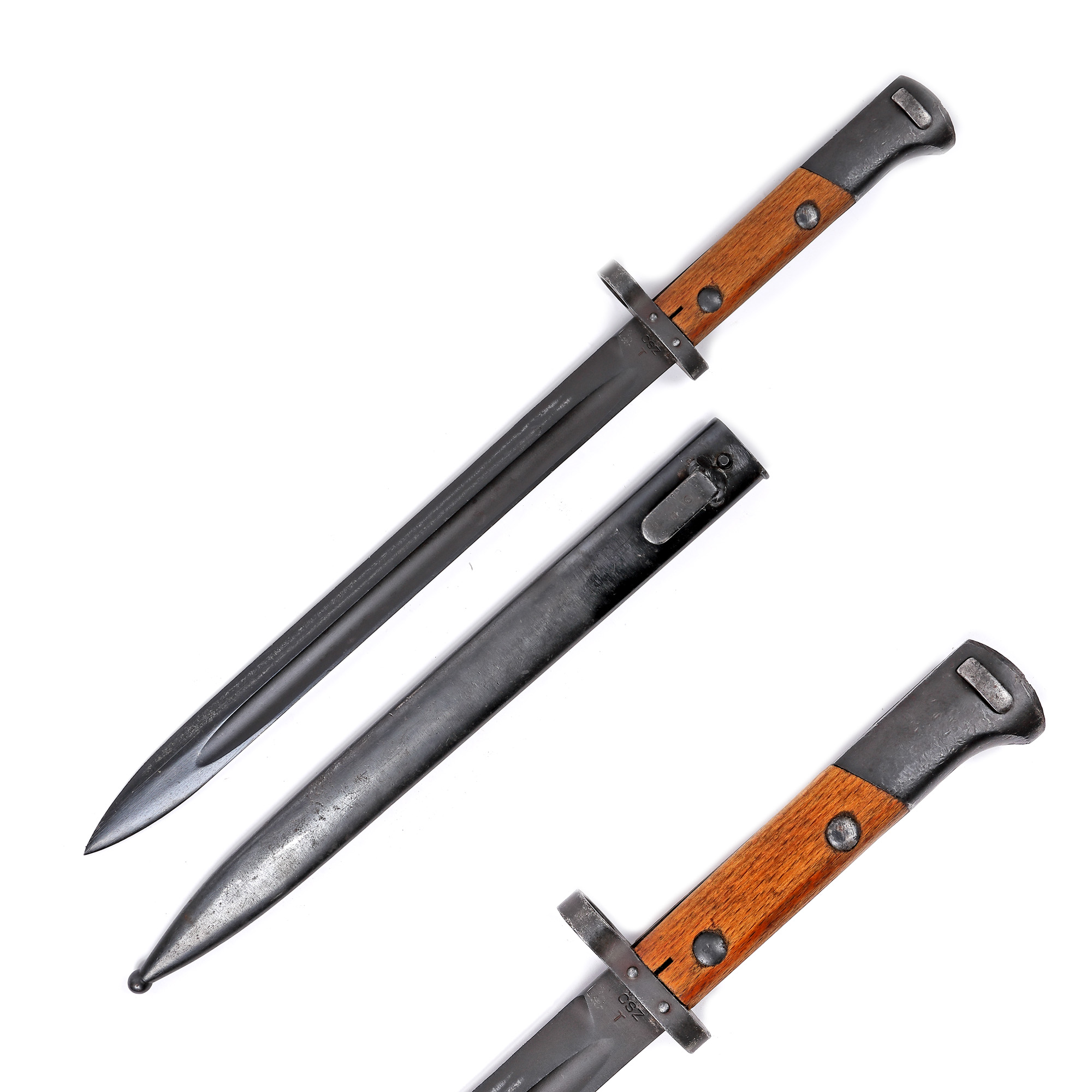 Bayonet for ZB shotgun, with sheath, Czechoslovakia, with matte blade, used by the Romanian Army during World War II.