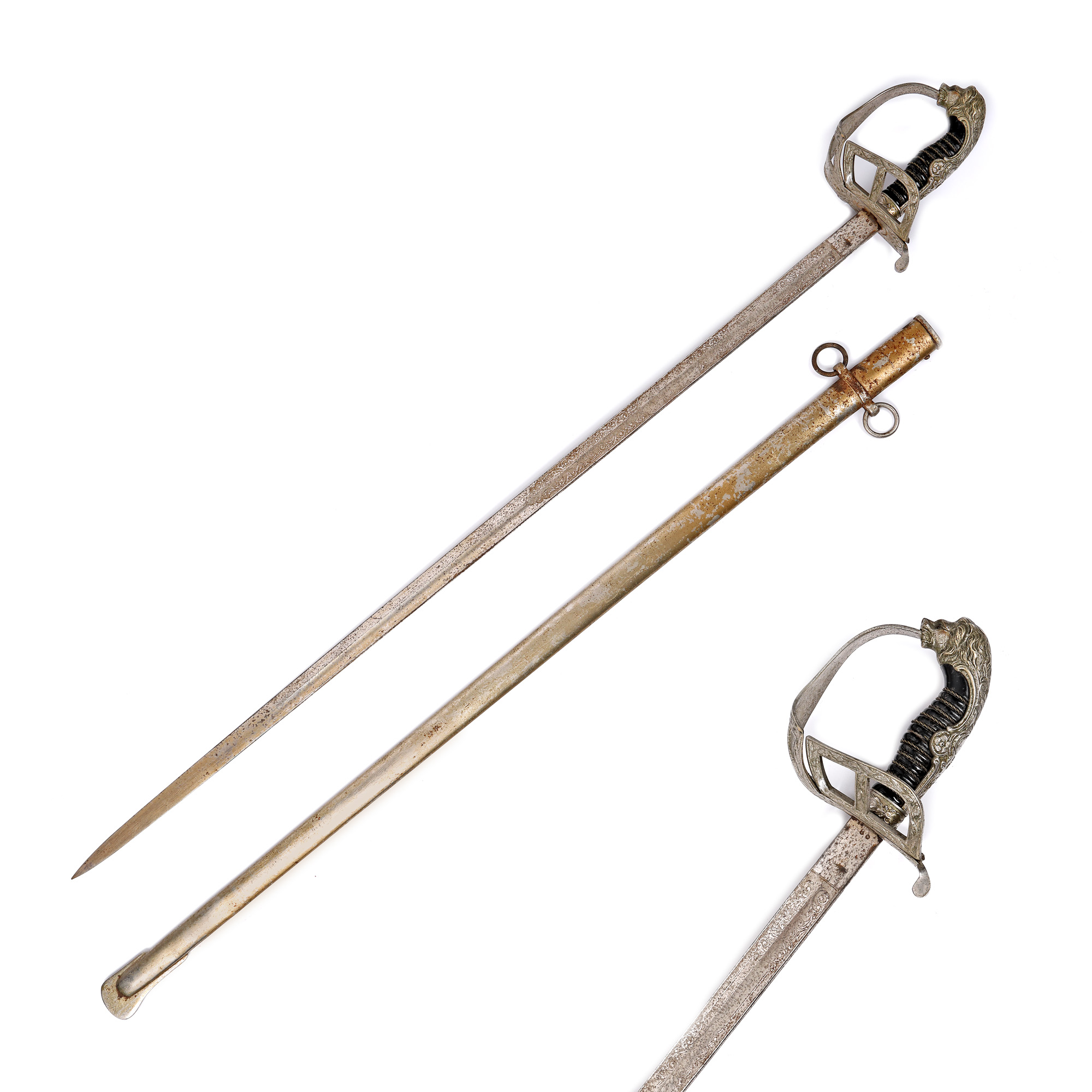 Sabie, ofițer de infanterie, cu teacă, lamă Toledo, cu stema regatului și cifrul regelui Ferdinand