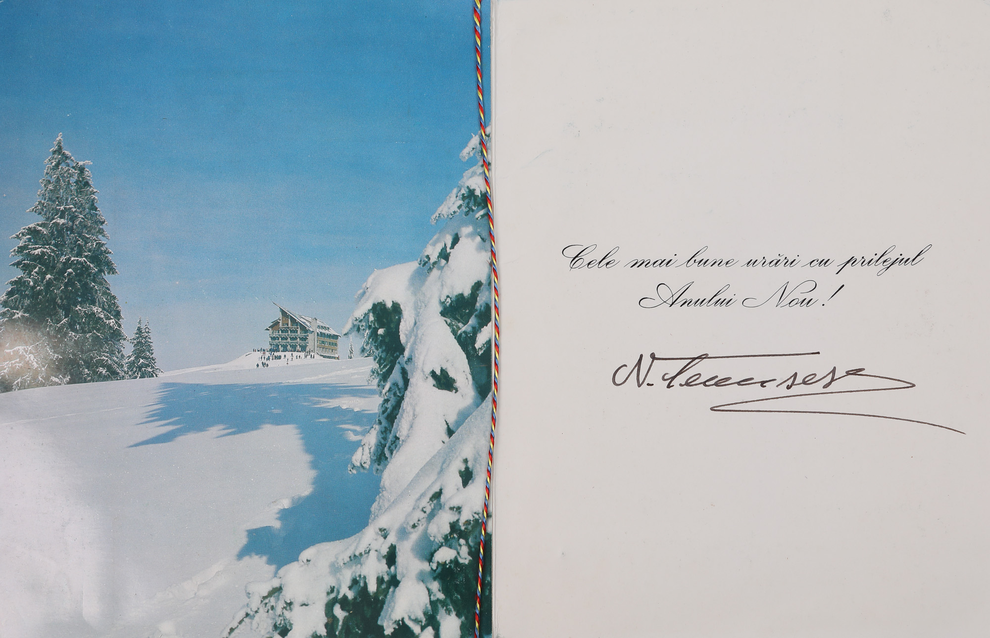 New Year’s postcard, with the handwritten signature of Nicolae Ceaușescu