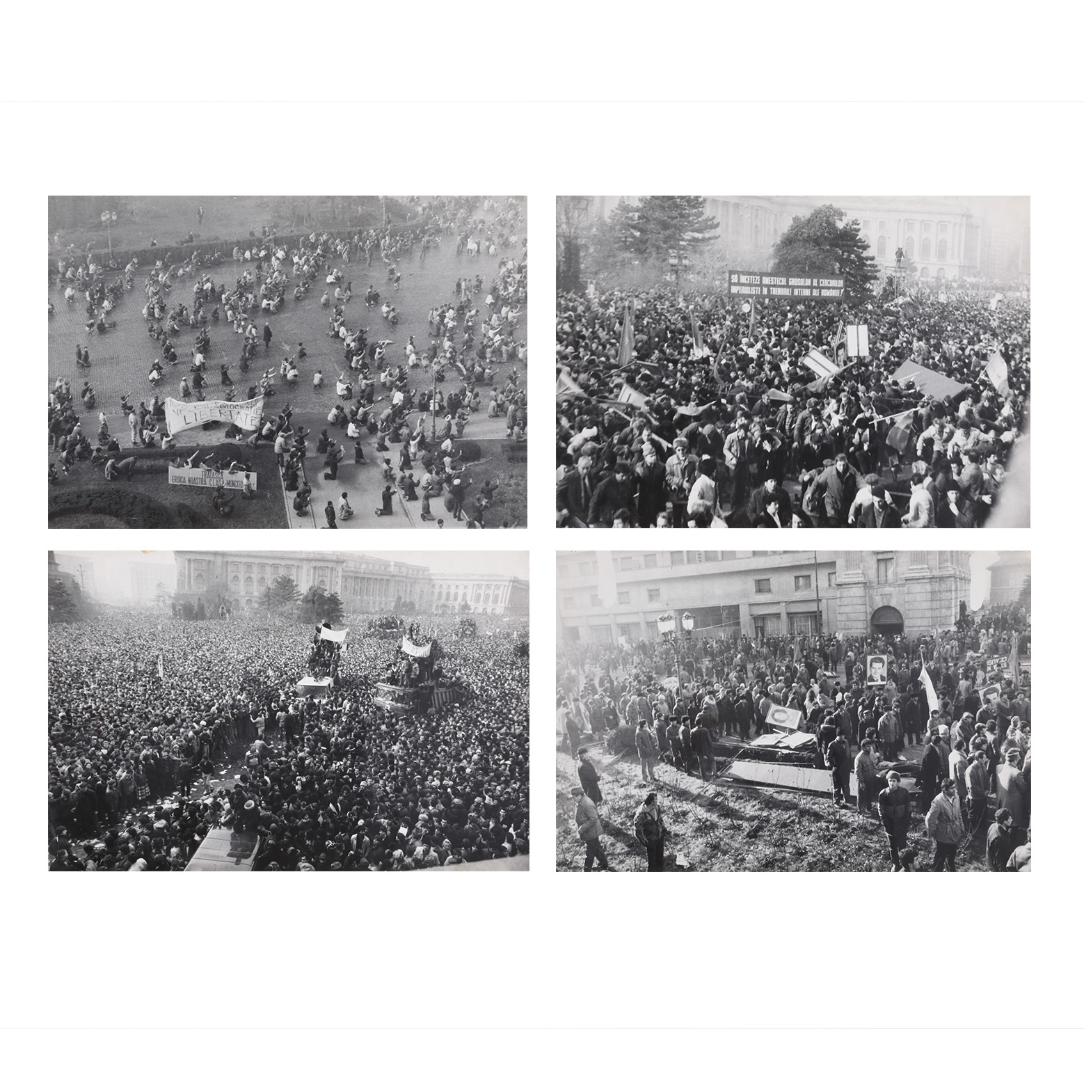 Four photographs of the revolutionaries protesting on Calea Victoriei, 1989