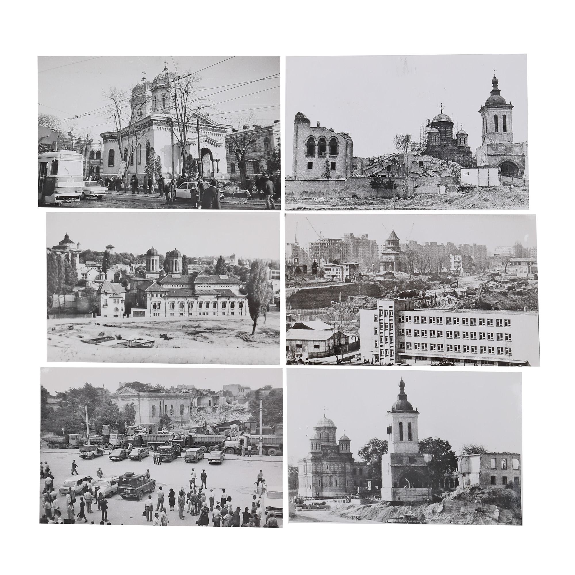 Six photographs illustrating the demolitions made in Bucharest in 1980, in the Uranus area