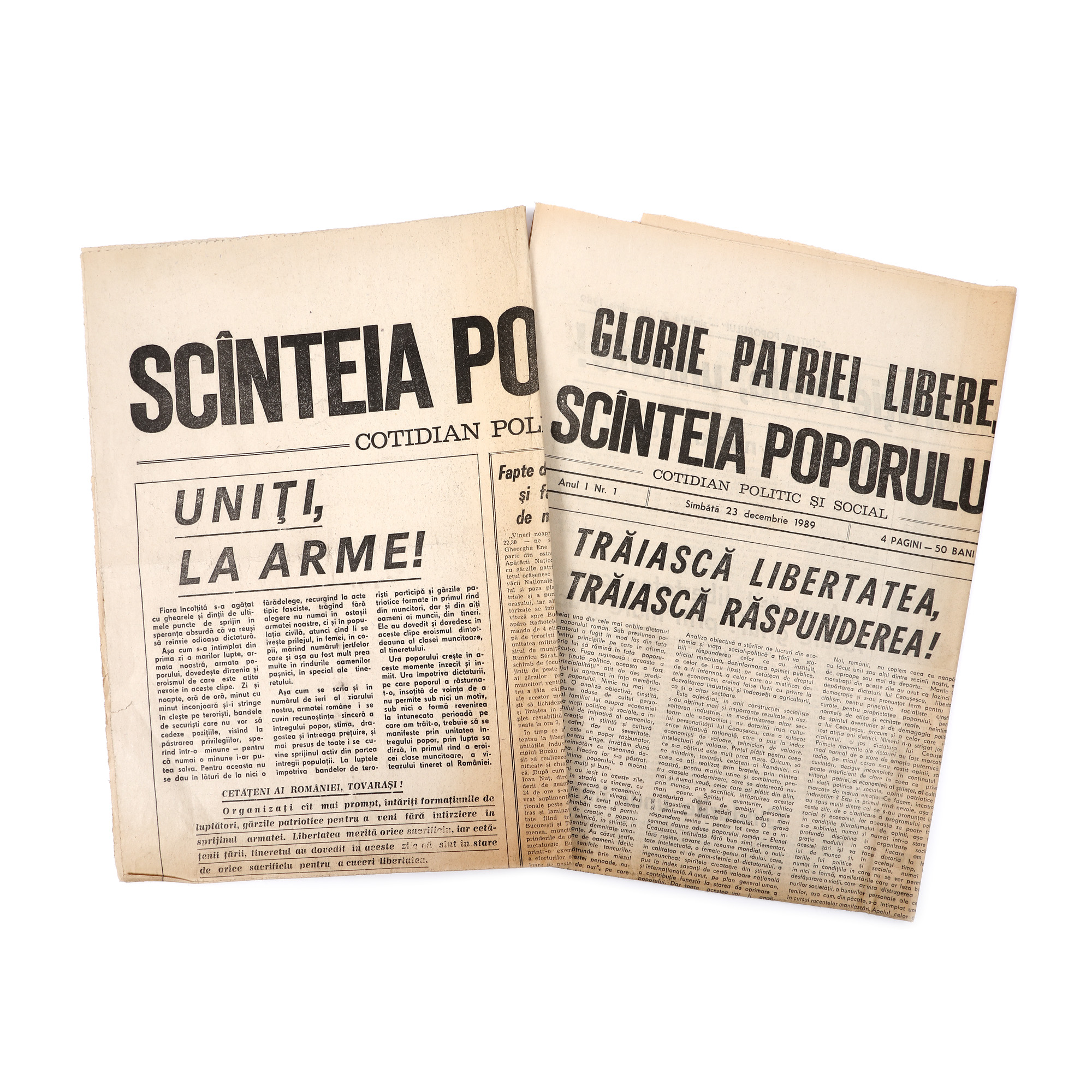 The "Scînteia poporului" ("The People’s Spark") newspaper, 23 December 1989, the first issue after the fall of dictator Nicolae Ceaușescu