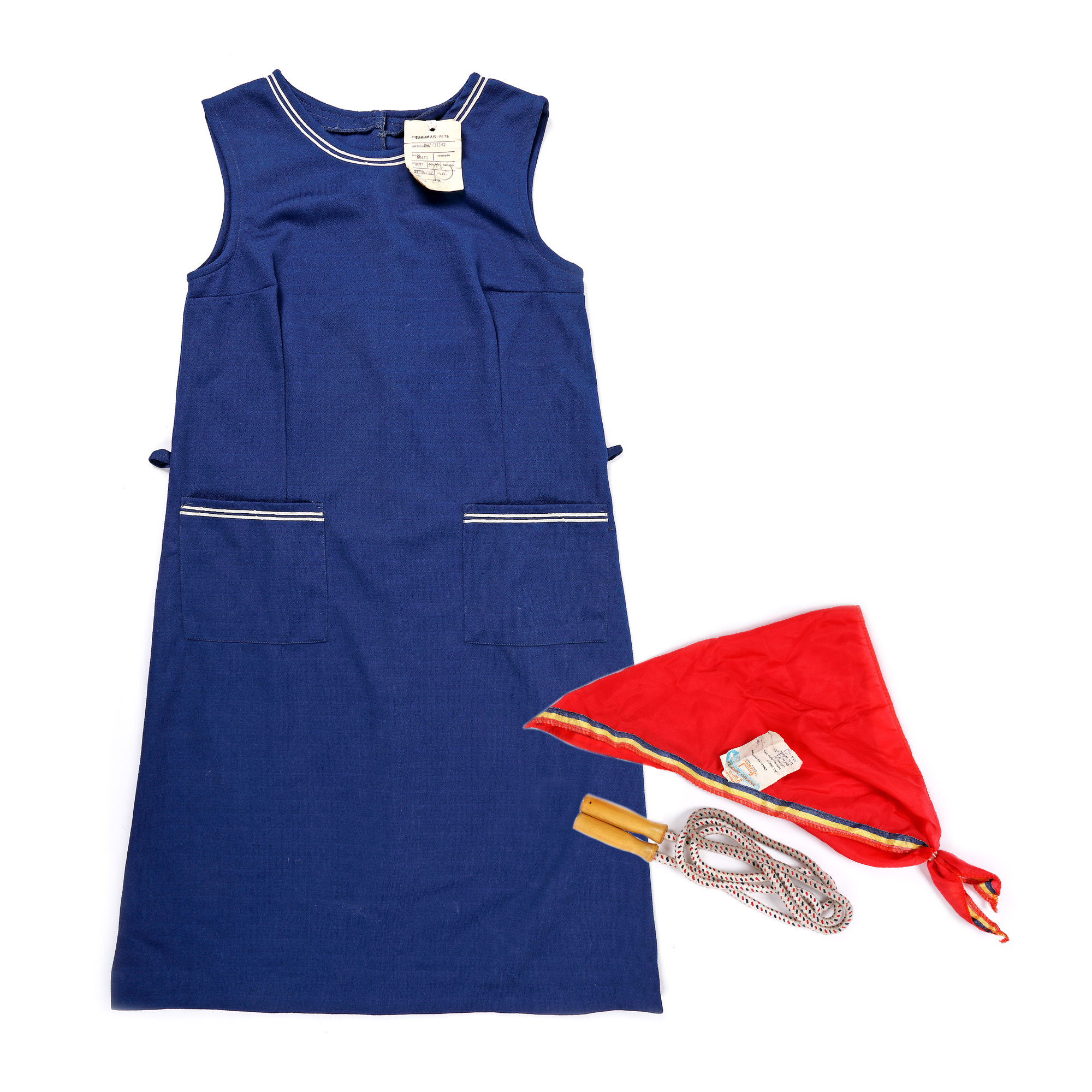 School uniform, rope, and pioneer’s tie, circa 1970