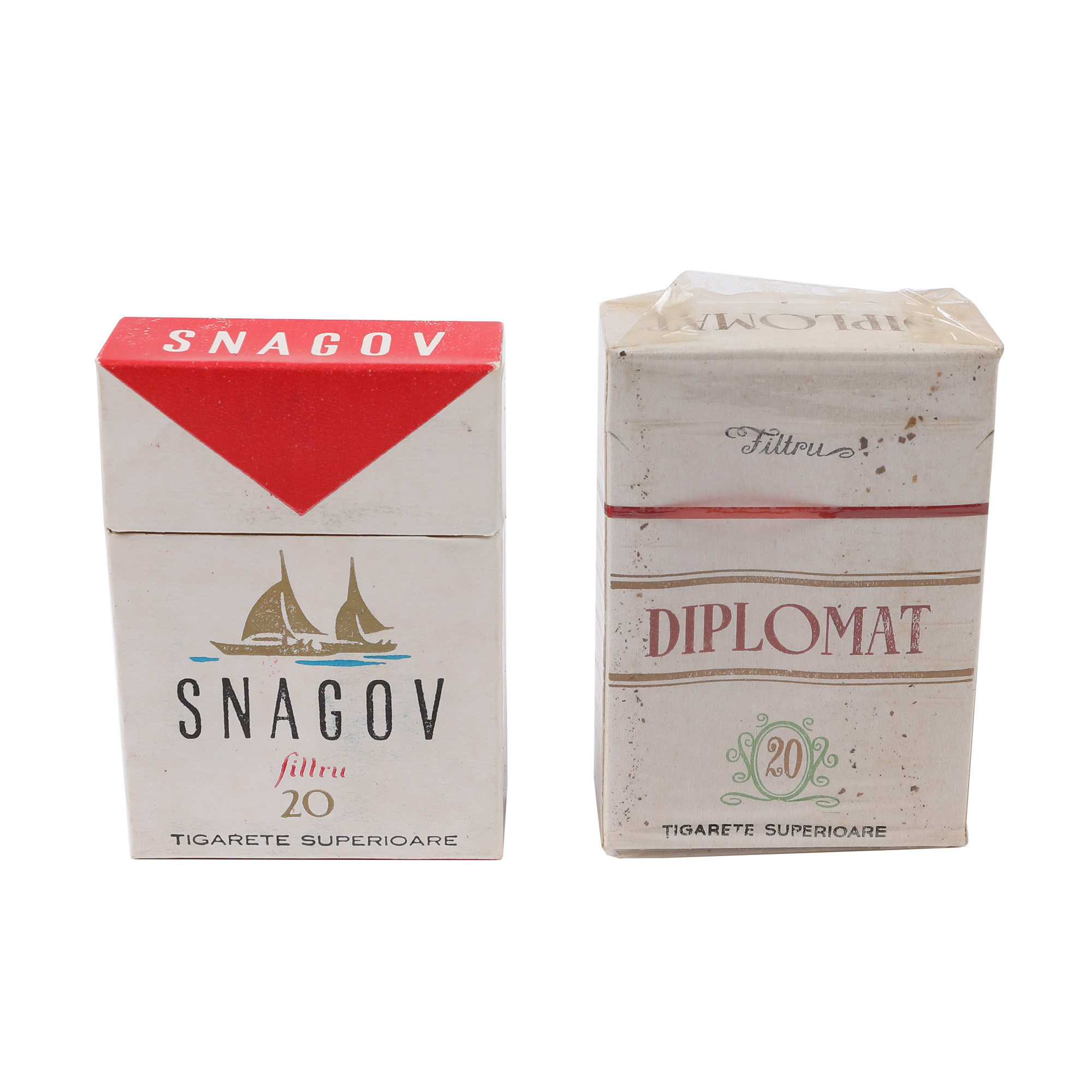 Two packs of "Snagov" and "Diplomat" cigarettes, the 1980s