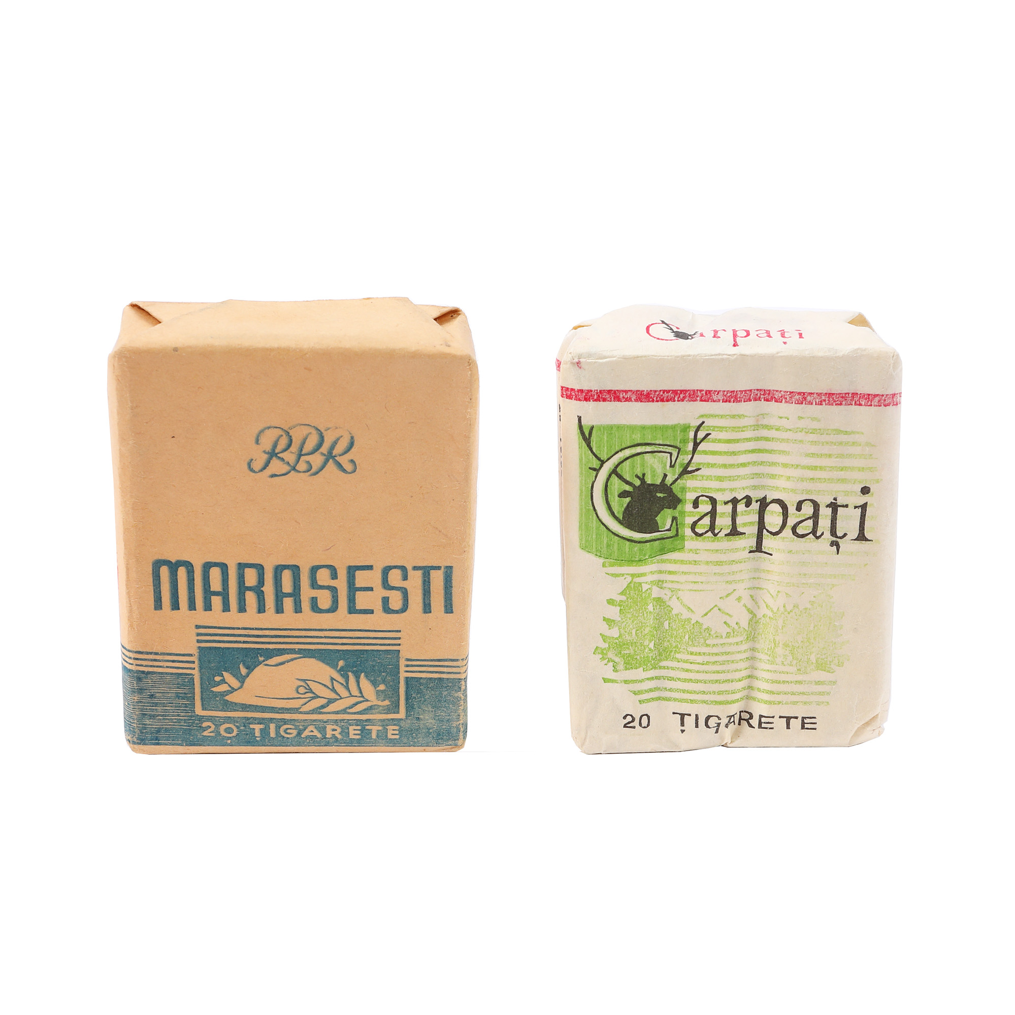Lot format din două pachete de țigări, ”Carpați” și ”Mărășești”, cca. 1980