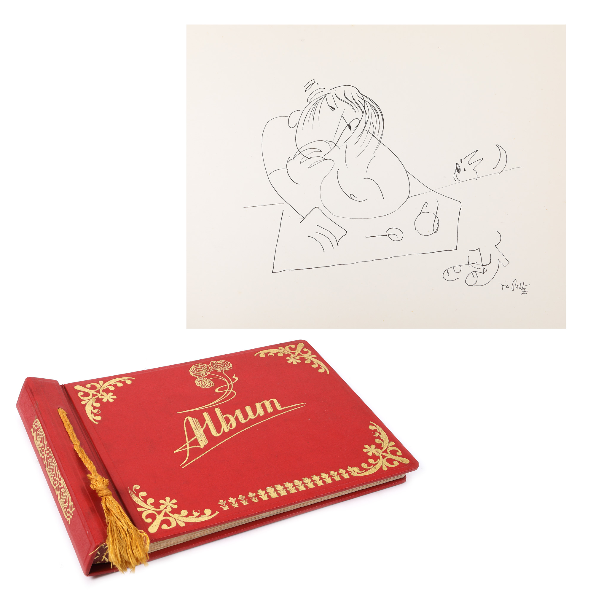 Inedit album ce conține 36 de desene semnate Tia Peltz, inspirate din lumea Televiziunii Române, 1987, provine din arhiva personală a artistei