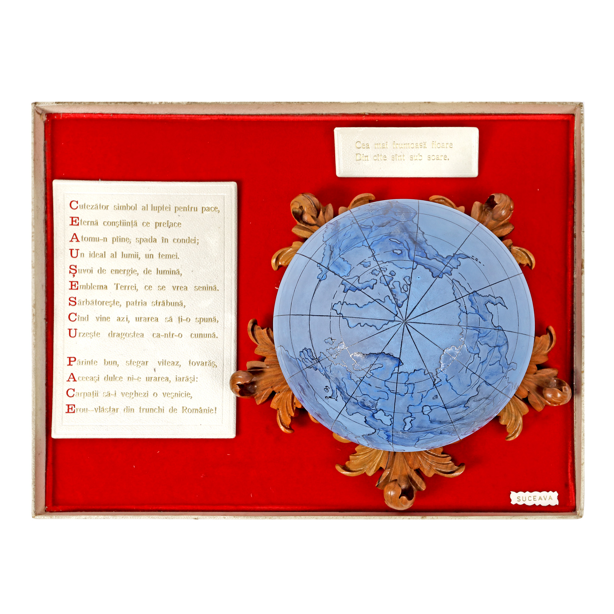 "Ceaușescu Peace"- glass globe, made at Suceava, circa 1975, together with a certificate issued by the State Protocol and Heritage Administration