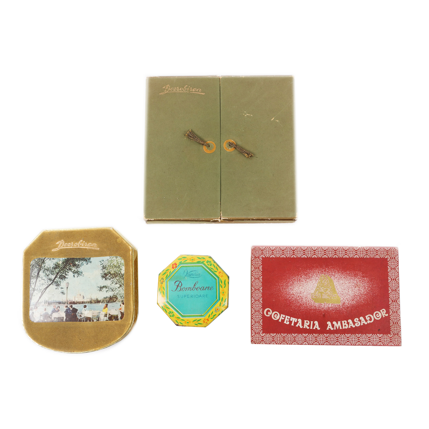 Four candy boxes, Kandia, Cofetăria Ambasador and Dezrobirea, circa 1974