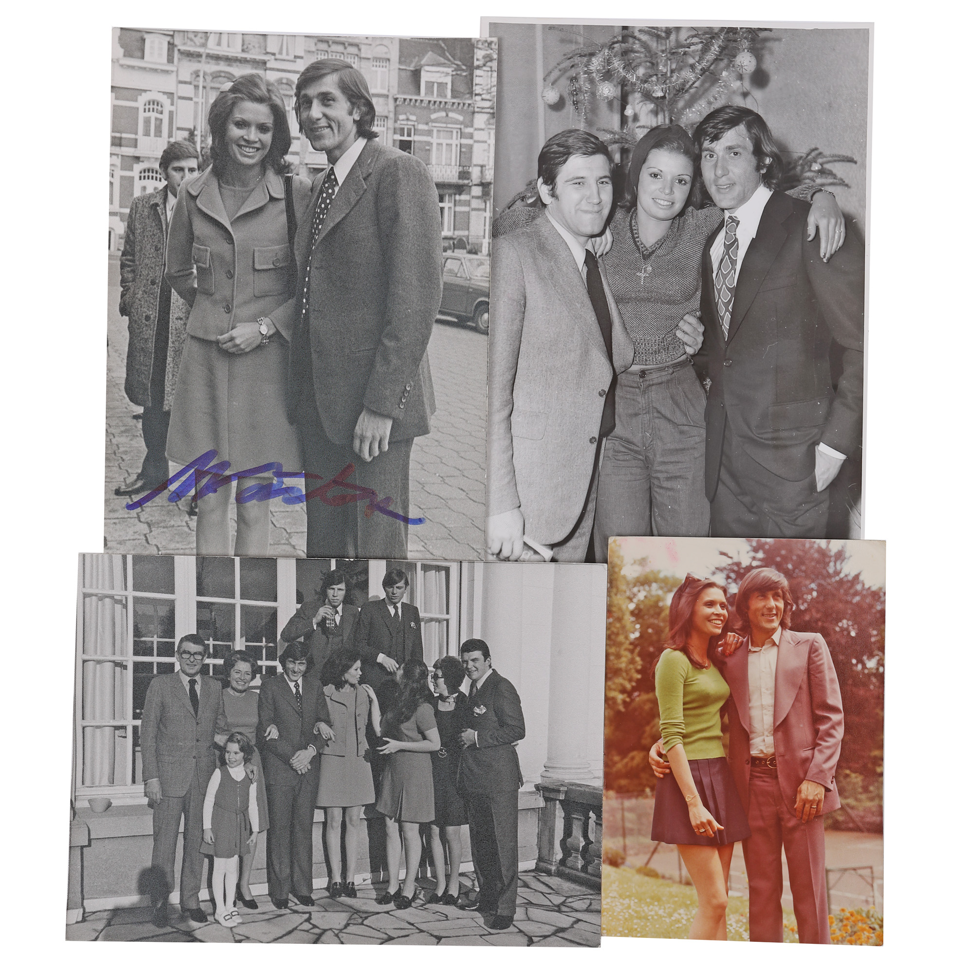 Four photographs of Ilie Năstase and his wife, Dominique Grazia, with the handwritten signature of the tennis player, 1972