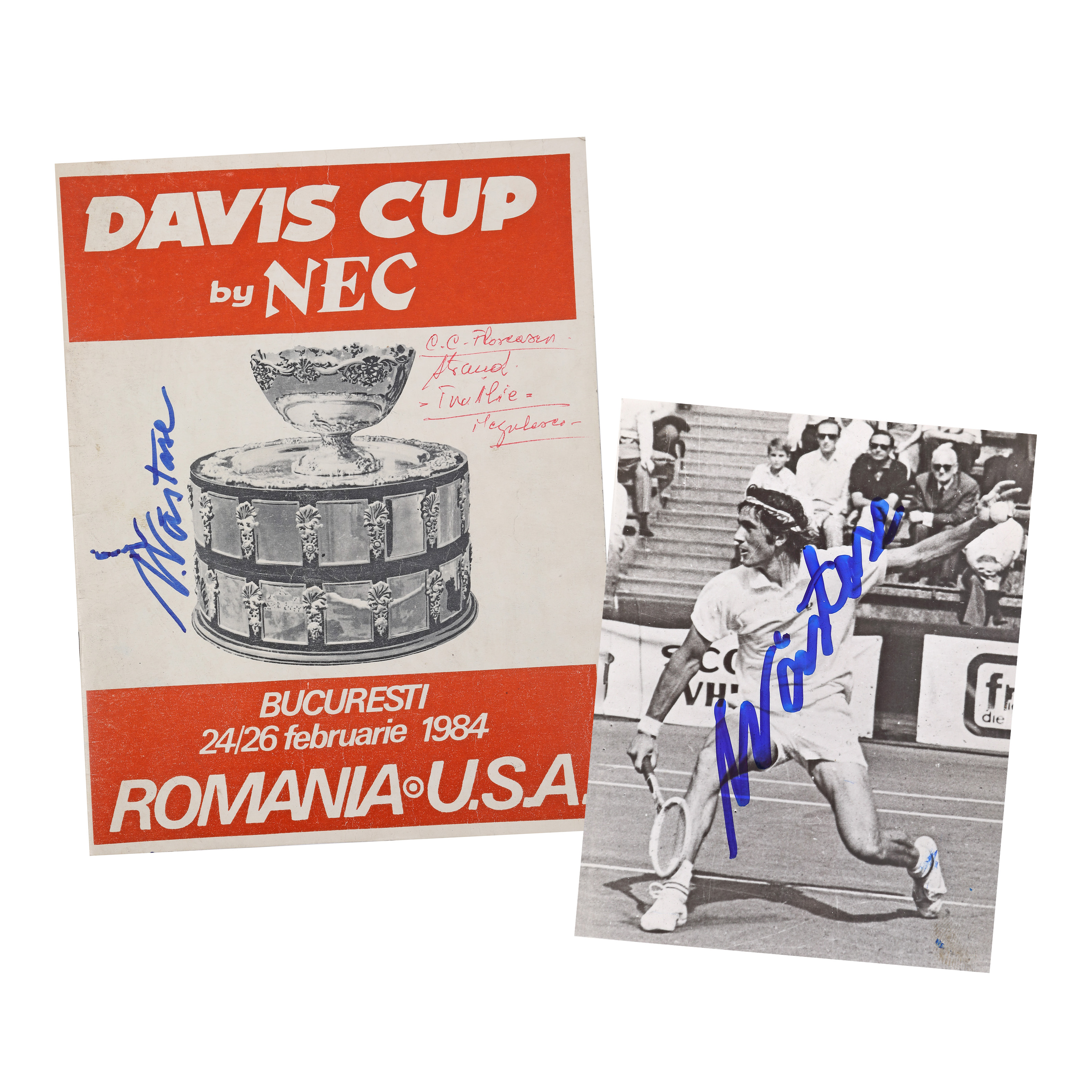 Photograph of tennis player Ilie Năstase and the "Davis Cup" magazine, Bucharest, 1984, with the athlete’s signature