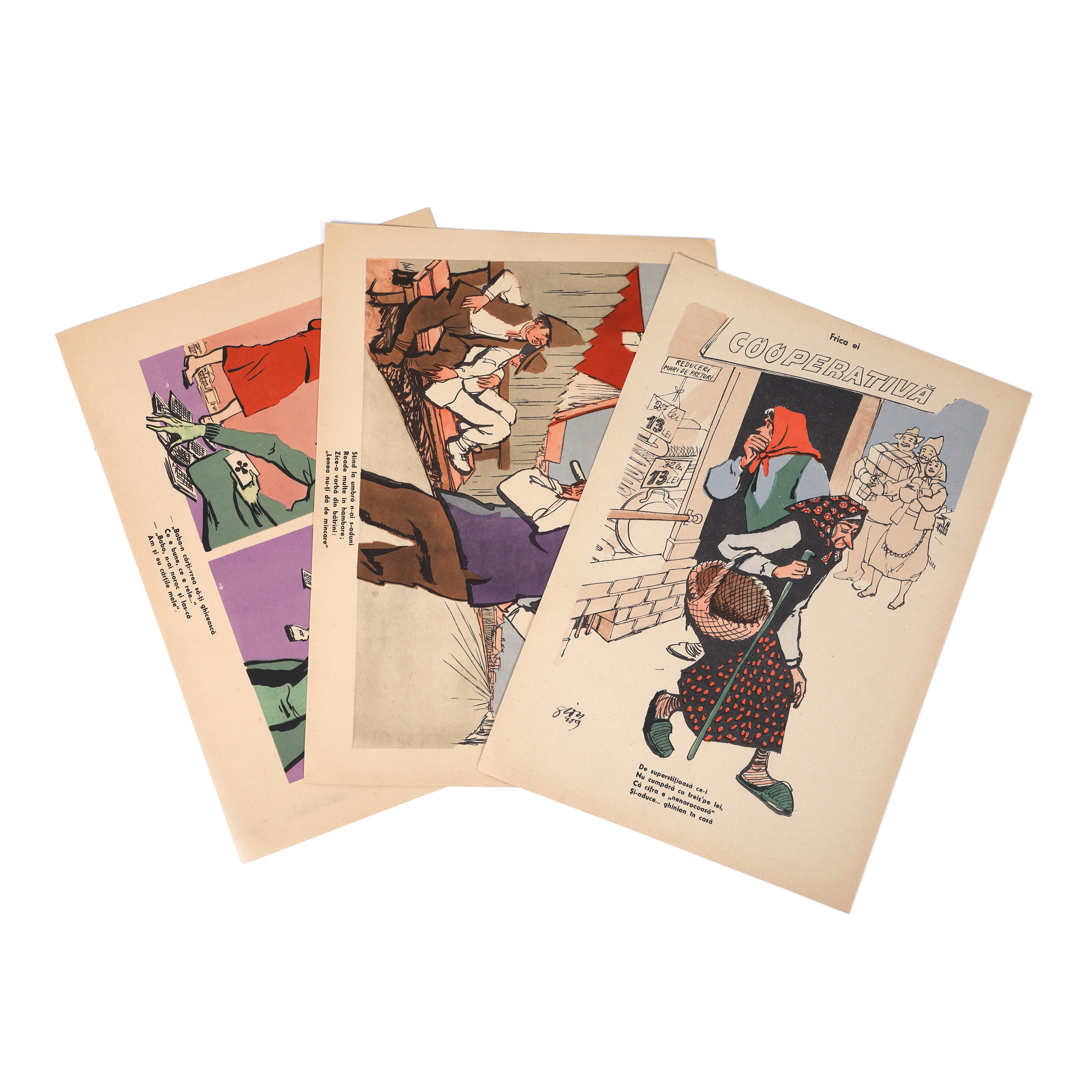 Three communist propaganda posters promoting science and work, signed "Gion", 1959