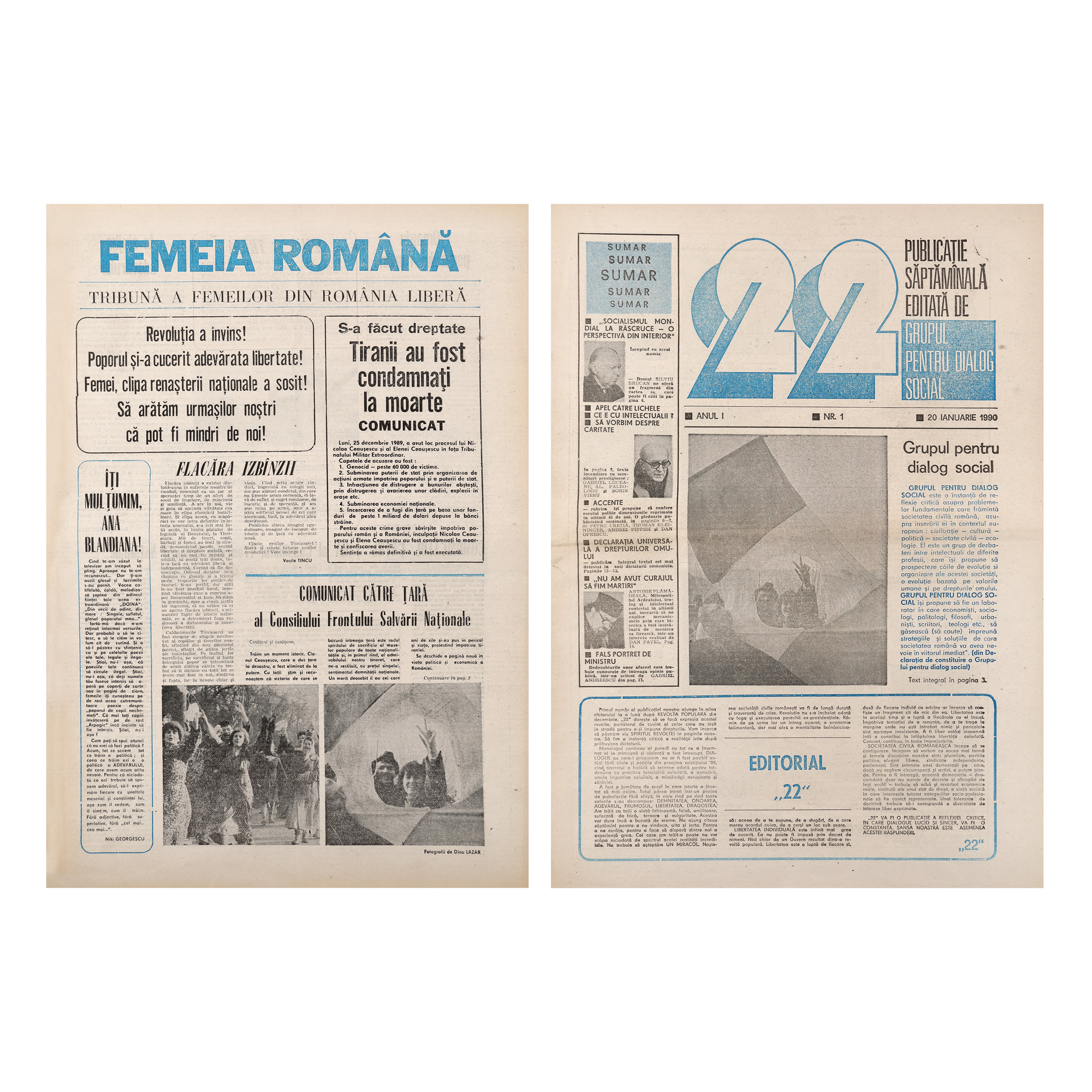 Lot format din primele numere ale revistelor ”Femeia Română” și revista ”22”, ianuarie 1990