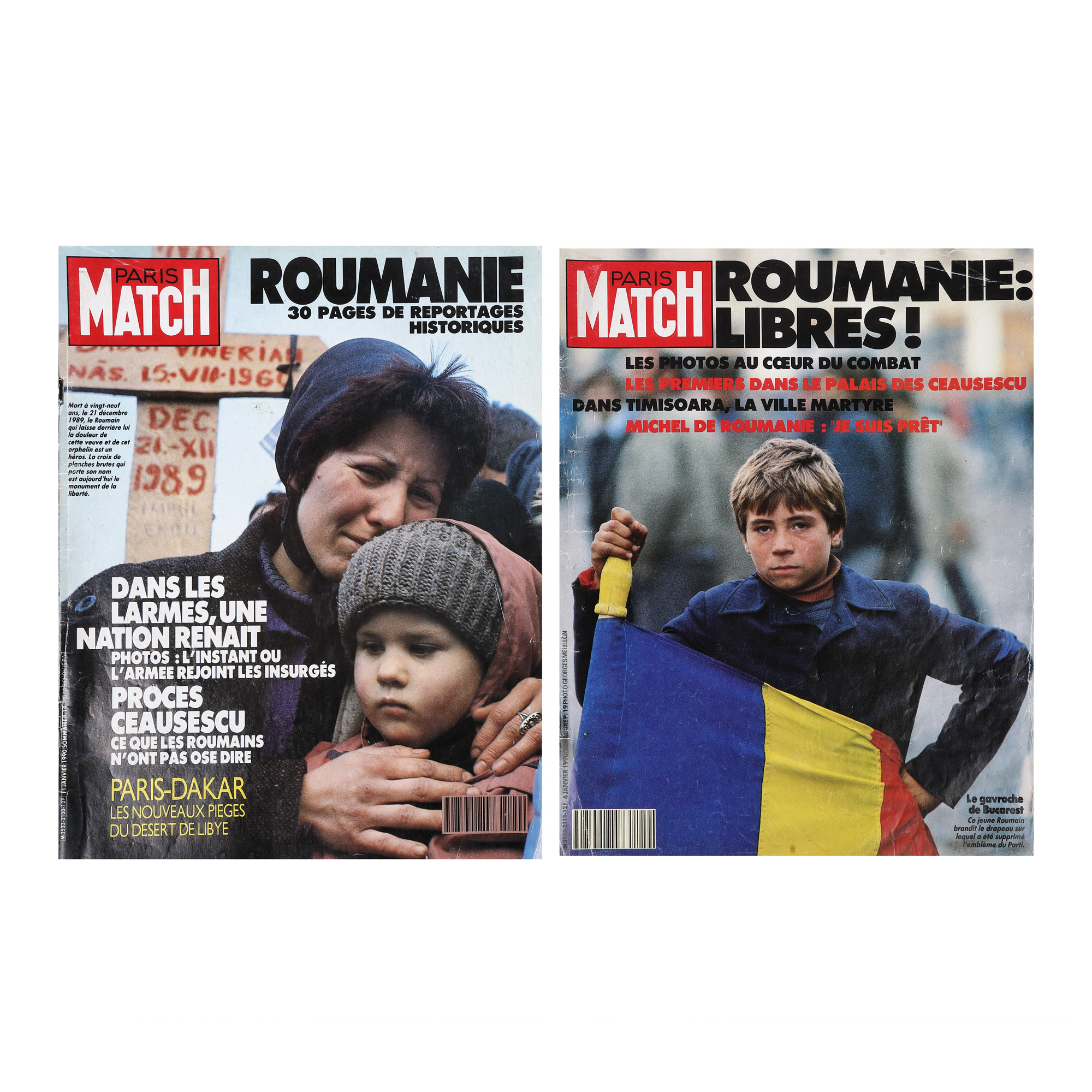Two issues of the "Paris Match" magazine , about the Romanian Revolution of December 1989
