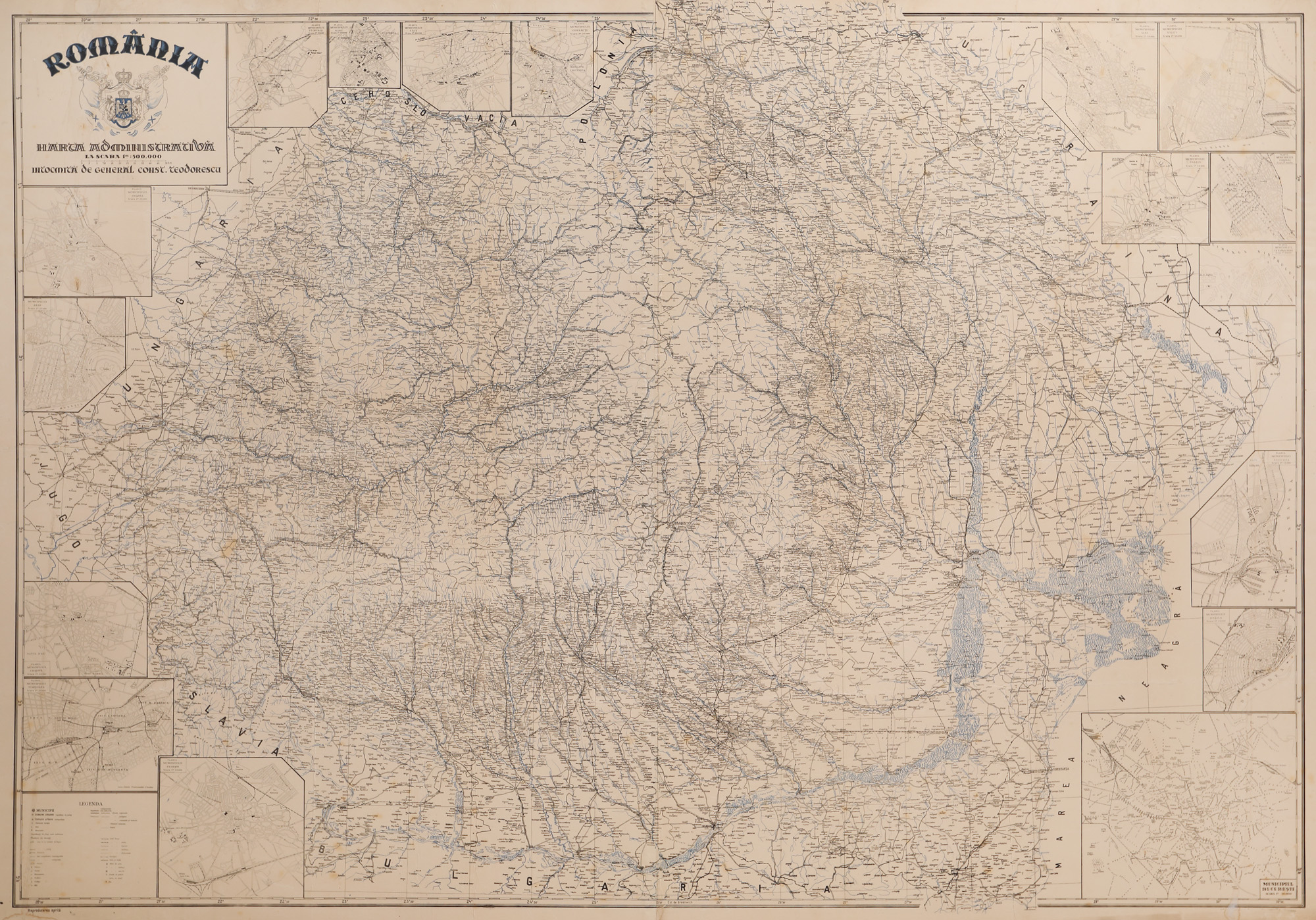 Large-scale map "Administrative Romania", drawn up by General Constantin Teodorescu, circa 1930