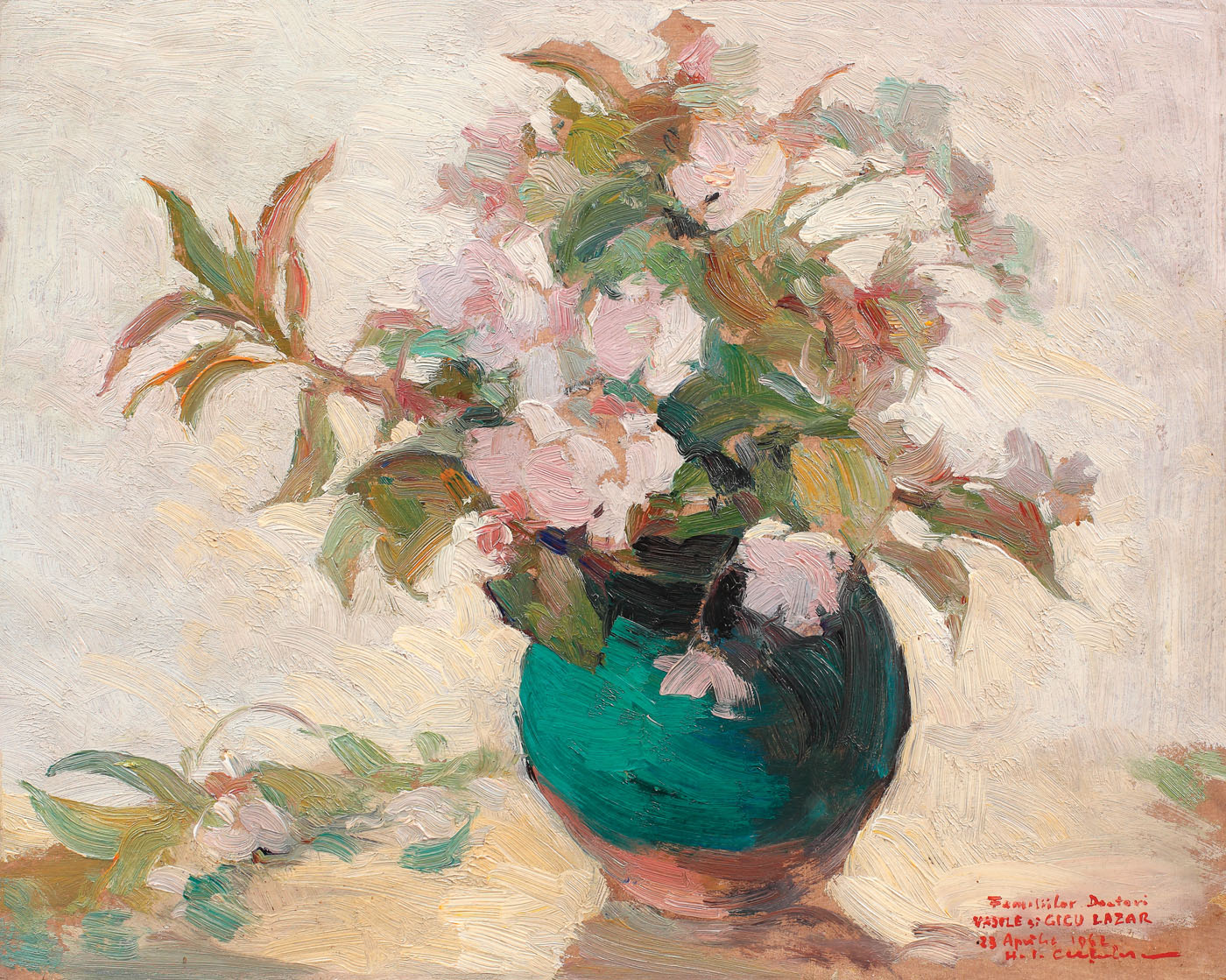 Apple Blossoms in Green Pitcher