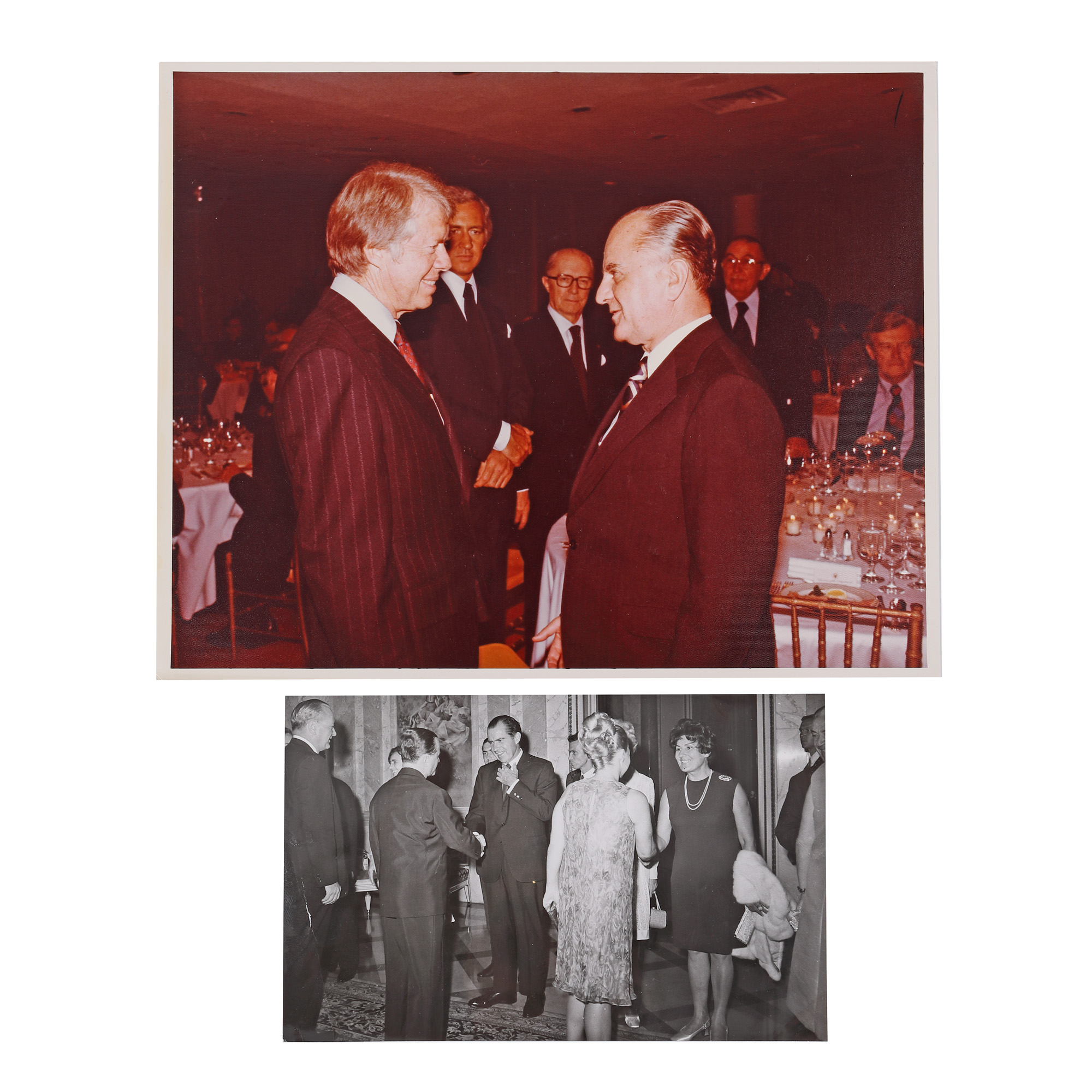Two photographs of the former presidents of the United States, Richard Nixon and Jimmy Carter, together with the Romanian diplomat George Macovescu, August 1969 and October 1977, respectively