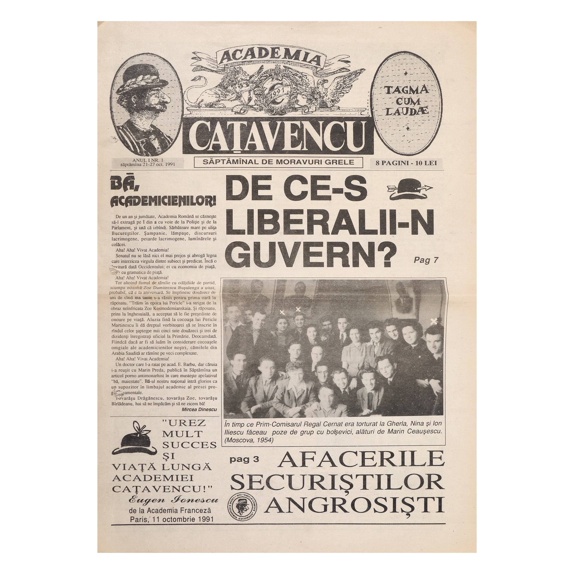 Ziarul ”Academia Cațavencu”, primul număr, 21-27 octombrie 1991