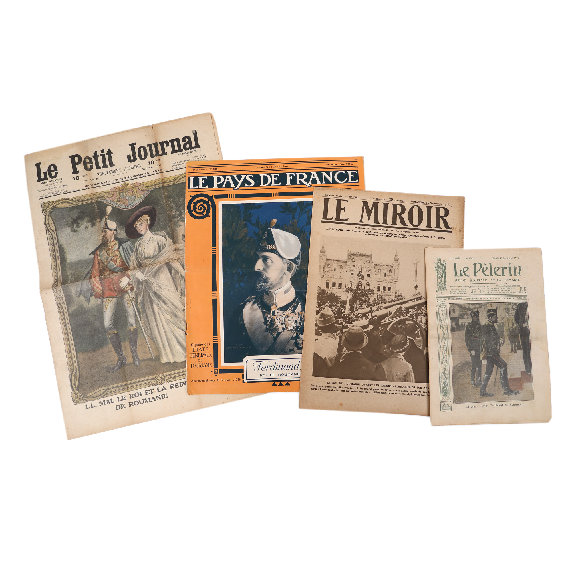 Lot format din patru reviste ilustrându-l pe Regele Ferdinand, Franța, 1913 și 1916