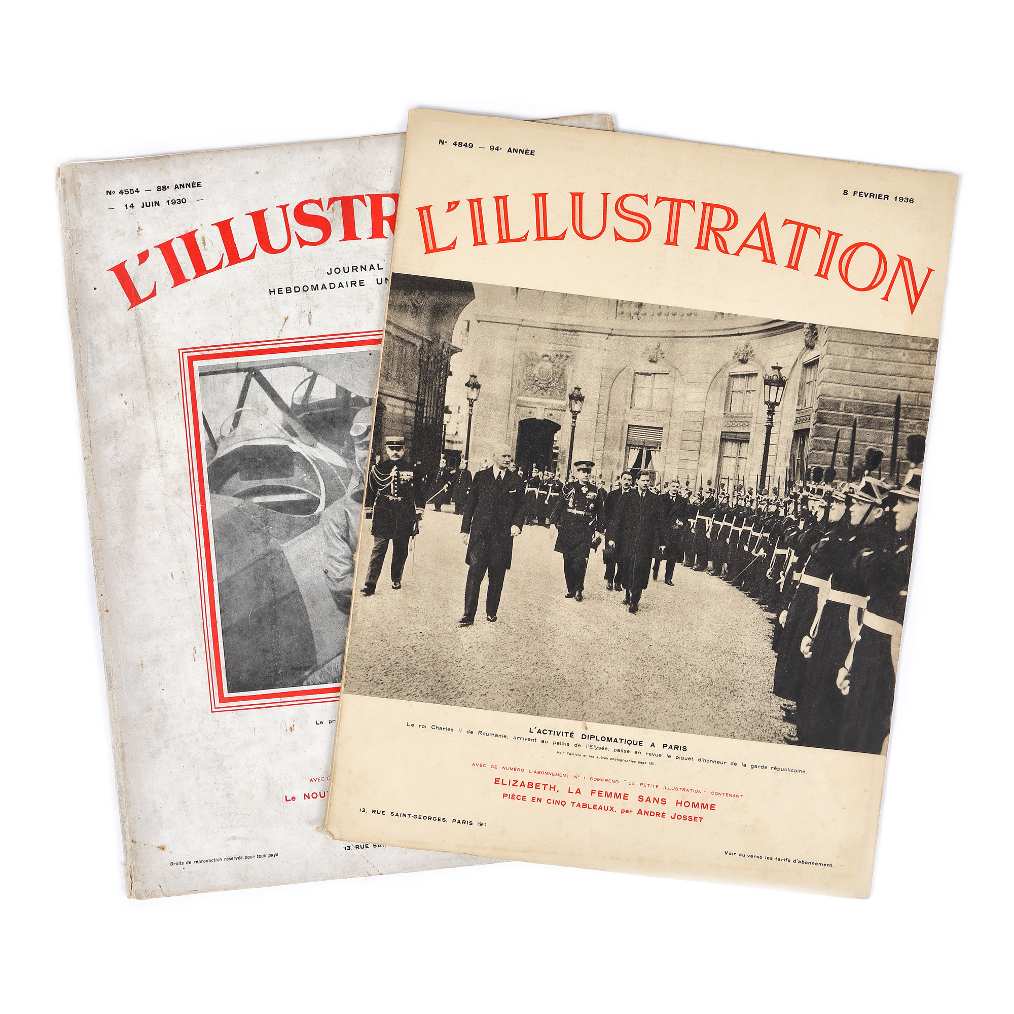 Lot format din două reviste ”L'Illustration”, ilustrându-l pe Regele Carol al II-lea, Franța, 1930 și 1936