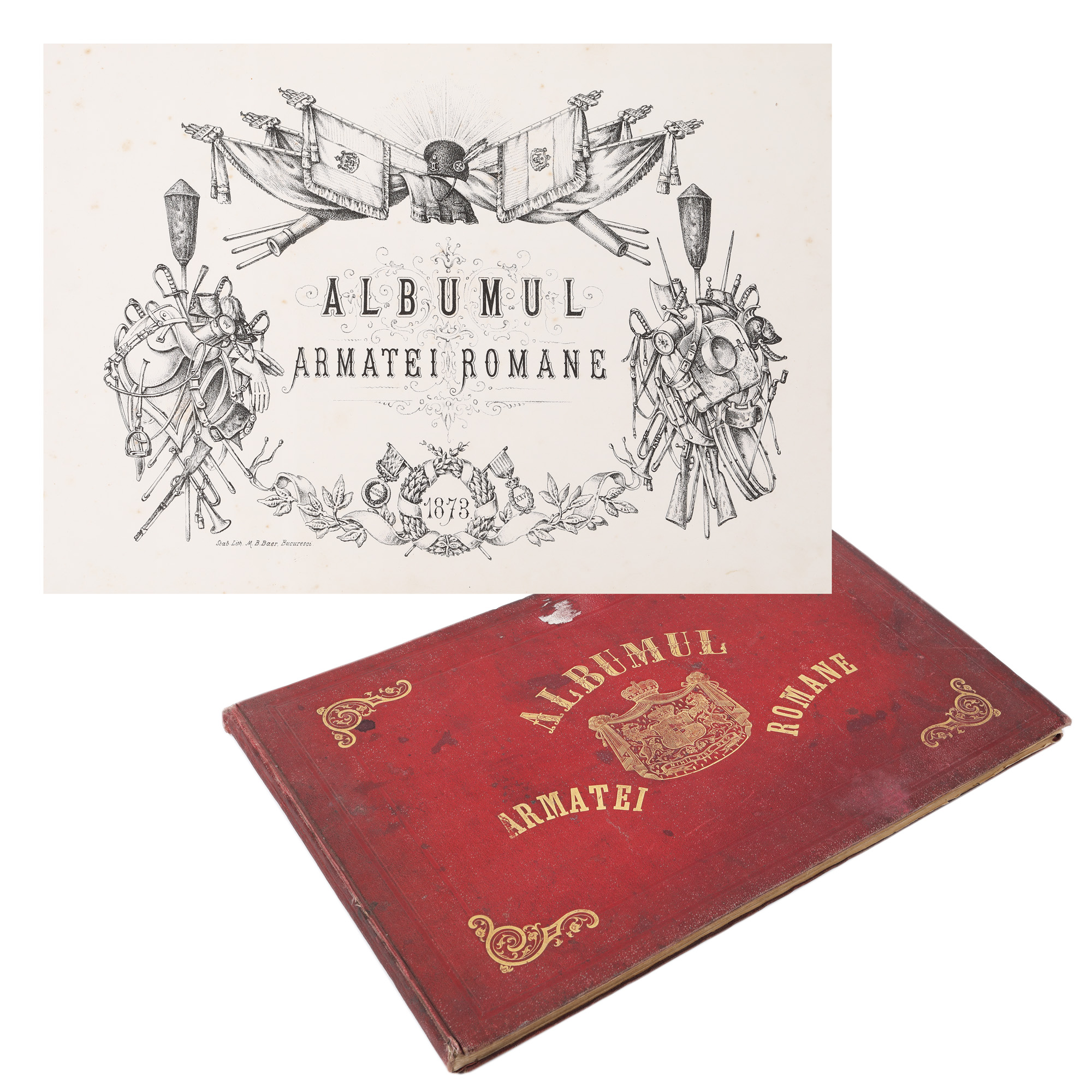 The Romanian Army album, Bucharest, 1873, with 25 chromolithographs, an important collectible