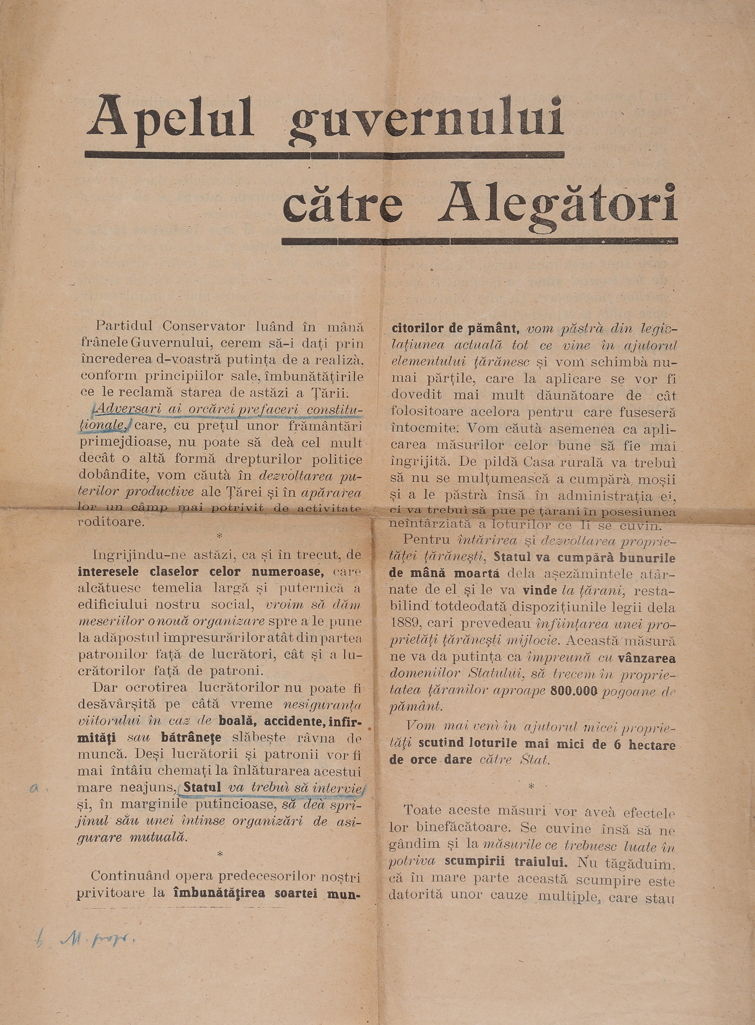 Electoral propaganda poster, Conservatory Party, "Government’s appeal to the voters", 1910, rare collectible
