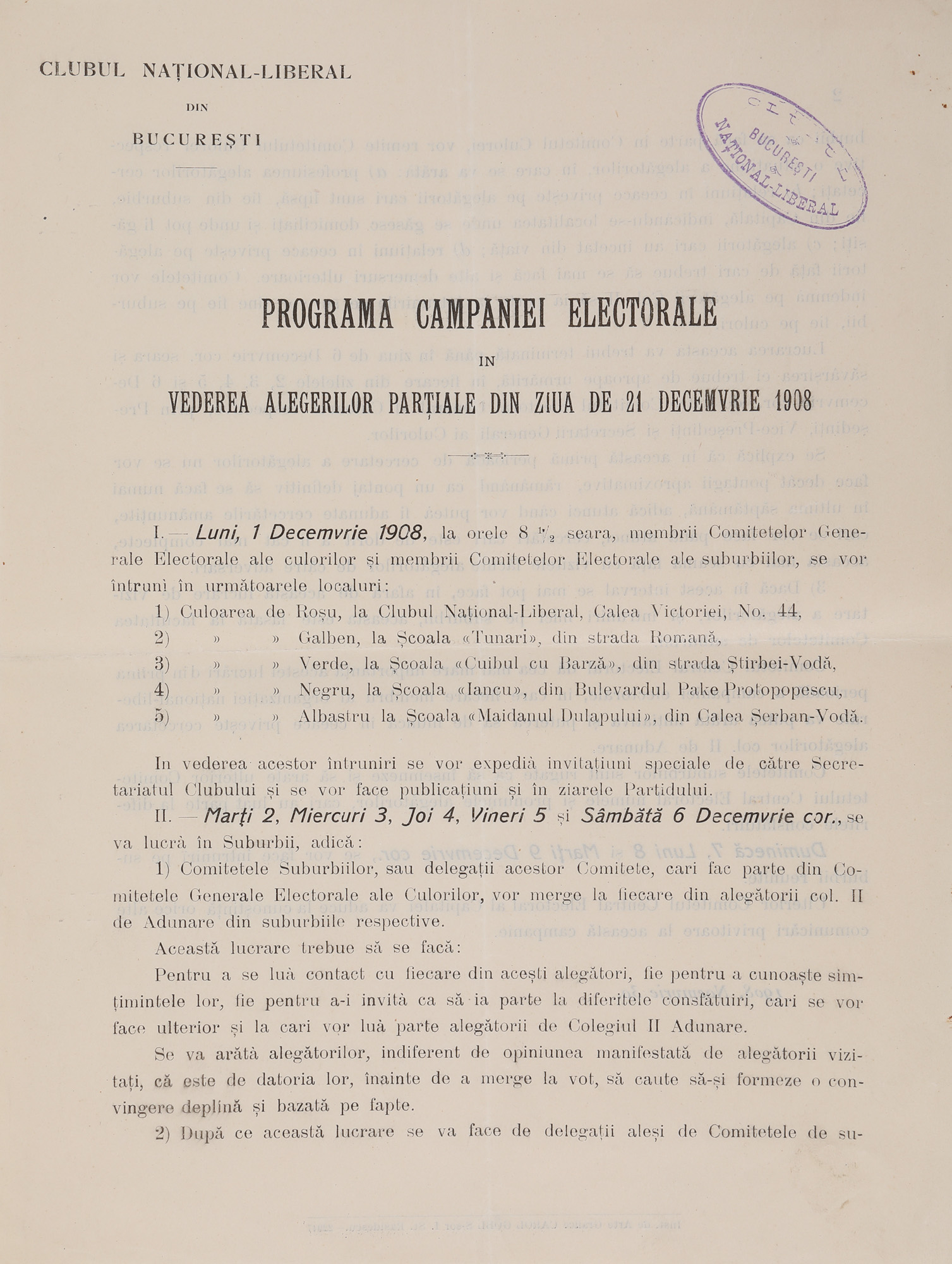 Programul campaniei electorale a Partidului Național Liberal, 1908