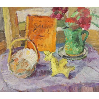 Still life with art album and whistle